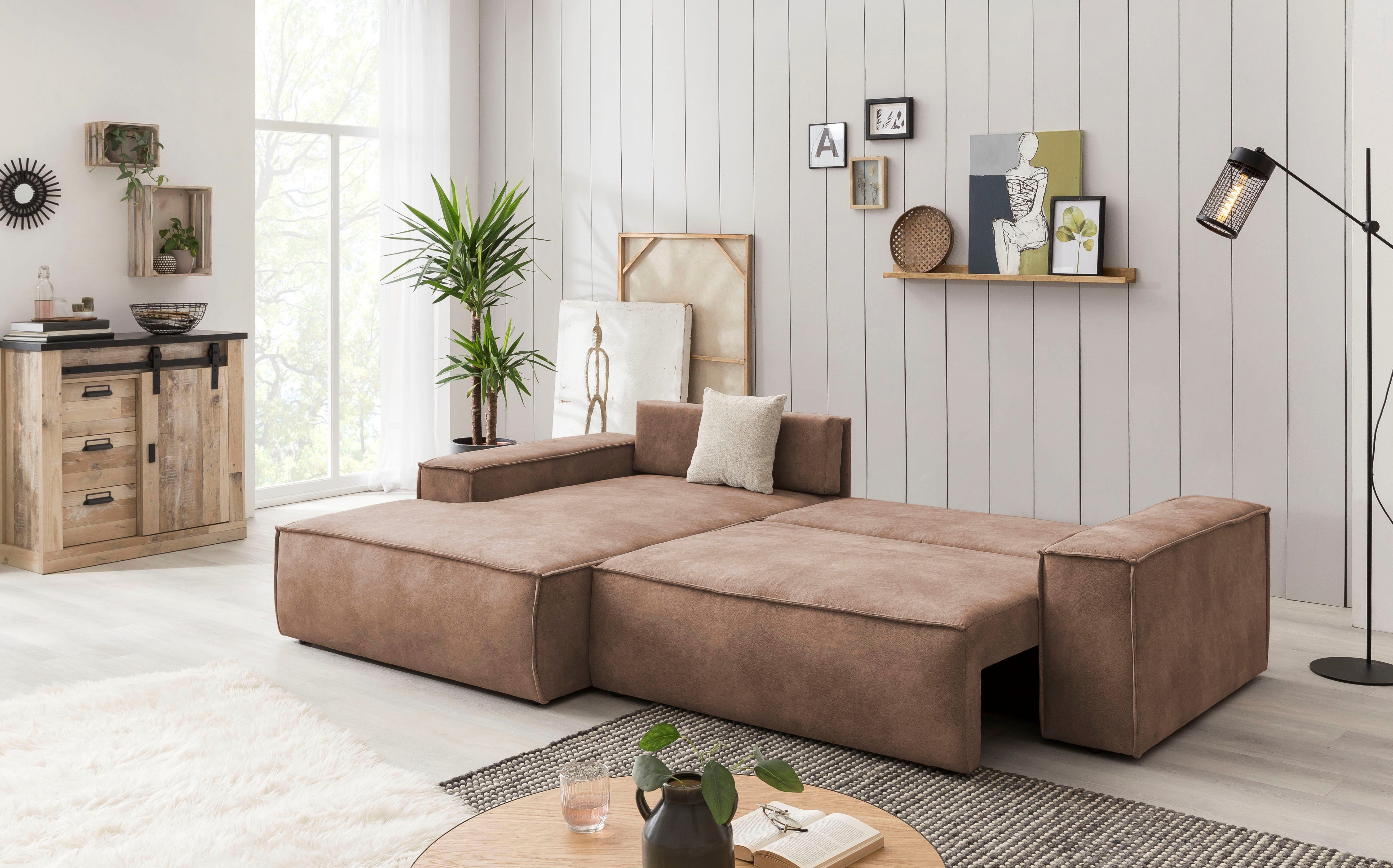 Home affaire Hoekbank SHERWOOD bedbank 267 cm, L-model, Slaapfunctie met bedlade (210x136 cm), cord, vintage, fluweel