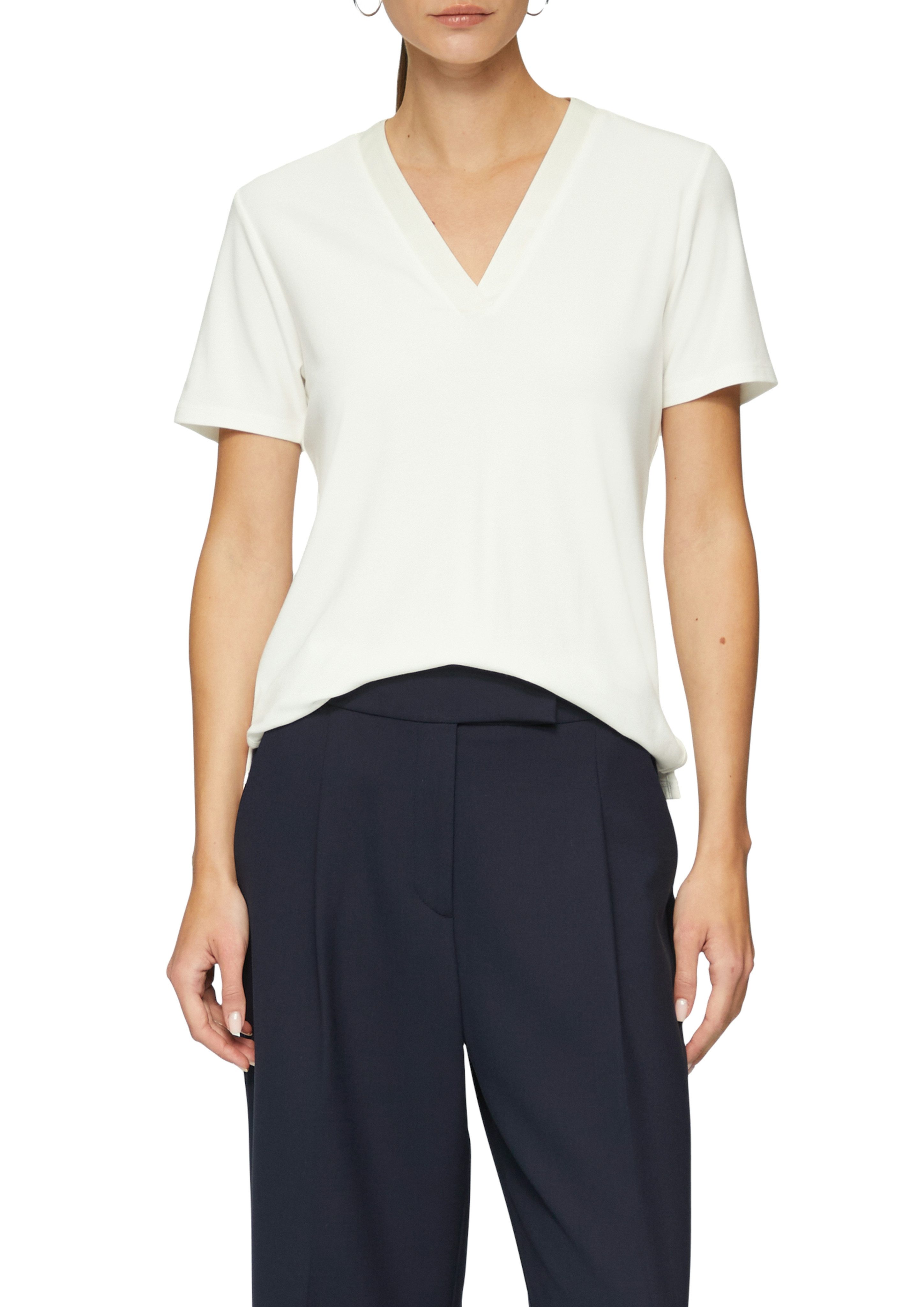 s.Oliver BLACK LABEL T-shirt met satijnen v-hals dames t-shirts maat 44 wit