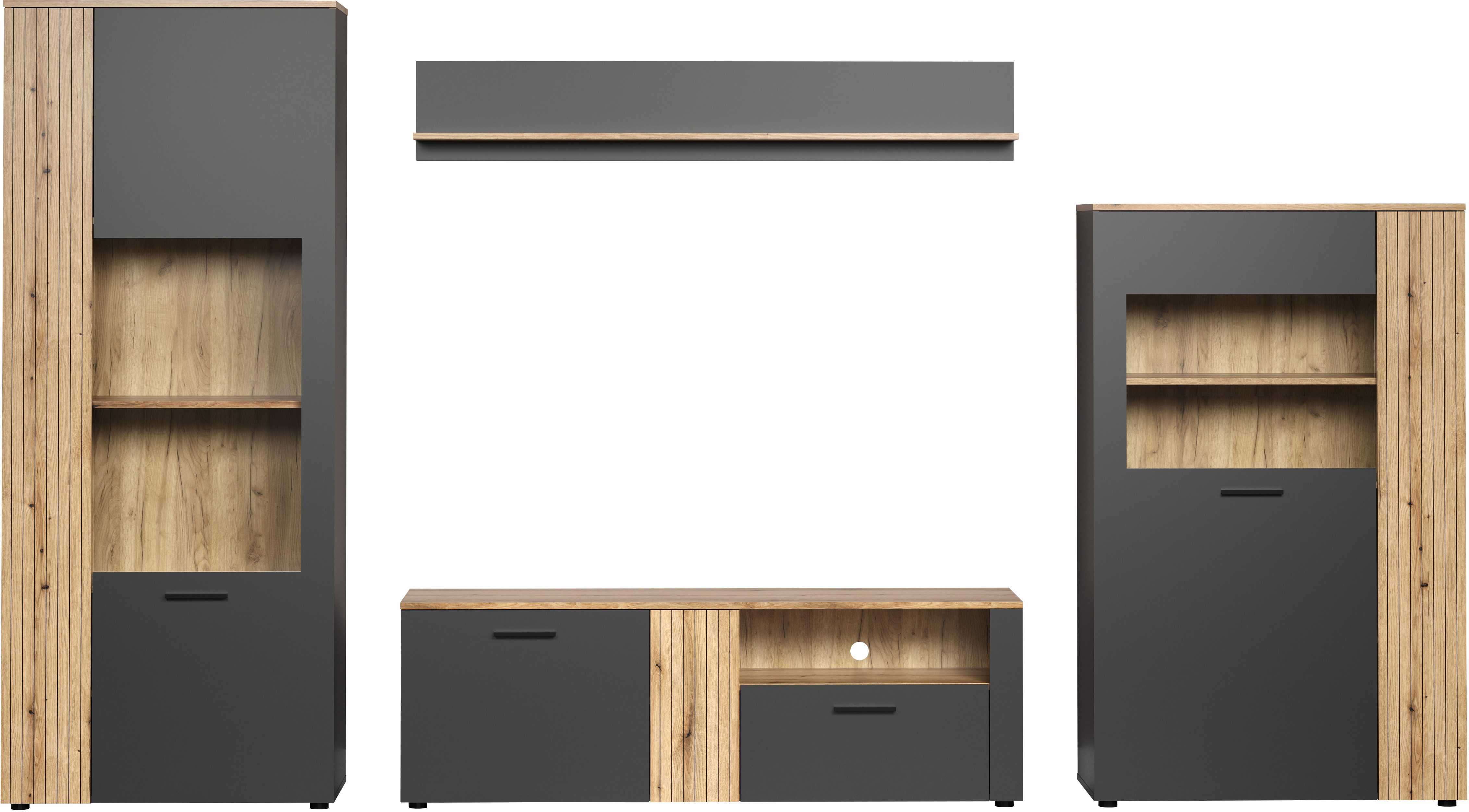 INOSIGN Wandmeubel Estepona Woonkamermeubilair met groevenlook - (B/D/H): 340/42/195 cm (complete set, 4-delig)