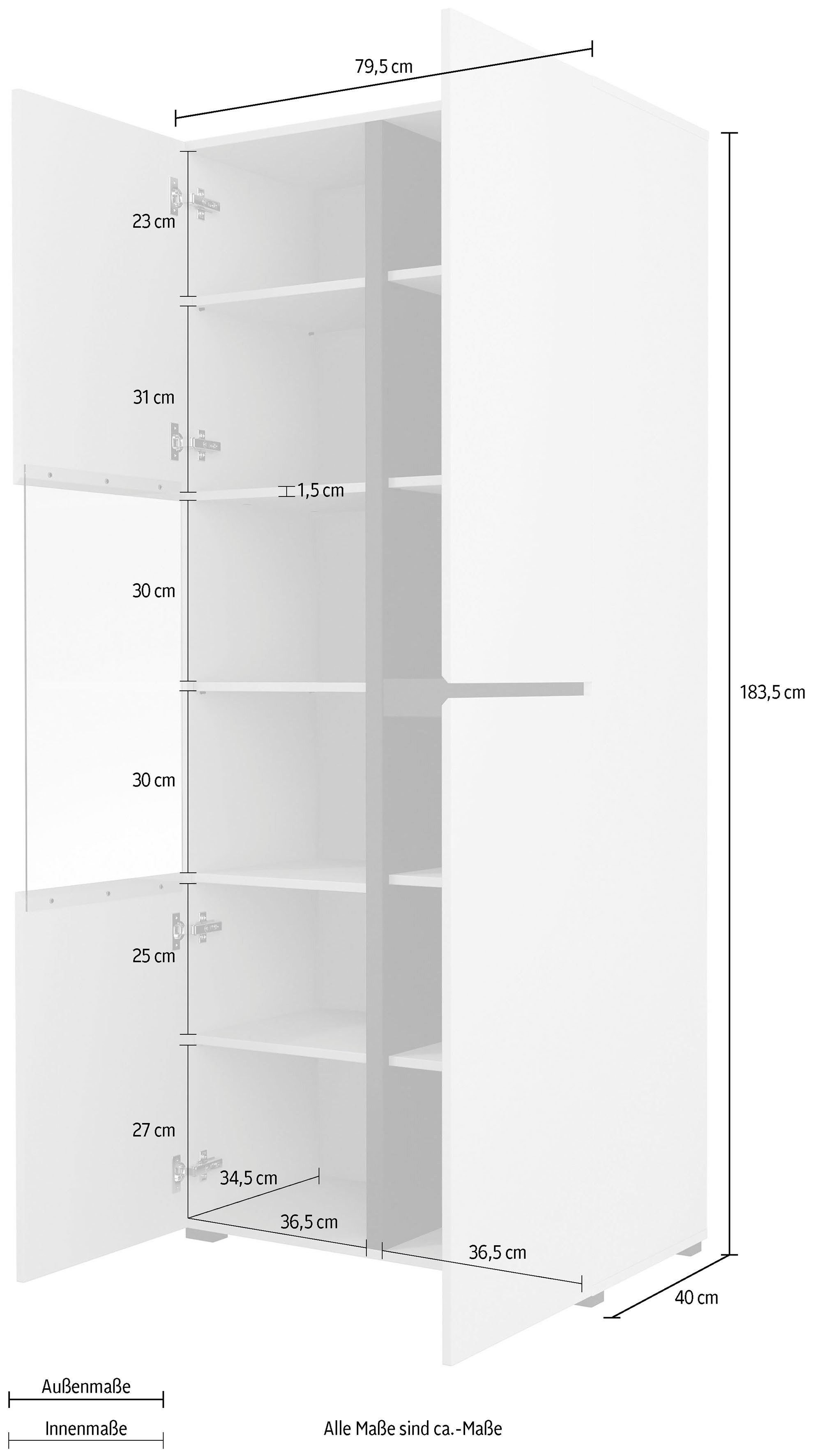 INOSIGN Vitrinekast Cross, Hoogte 183,5 cm, moderne greeploze staande vitrine met 3 deuren