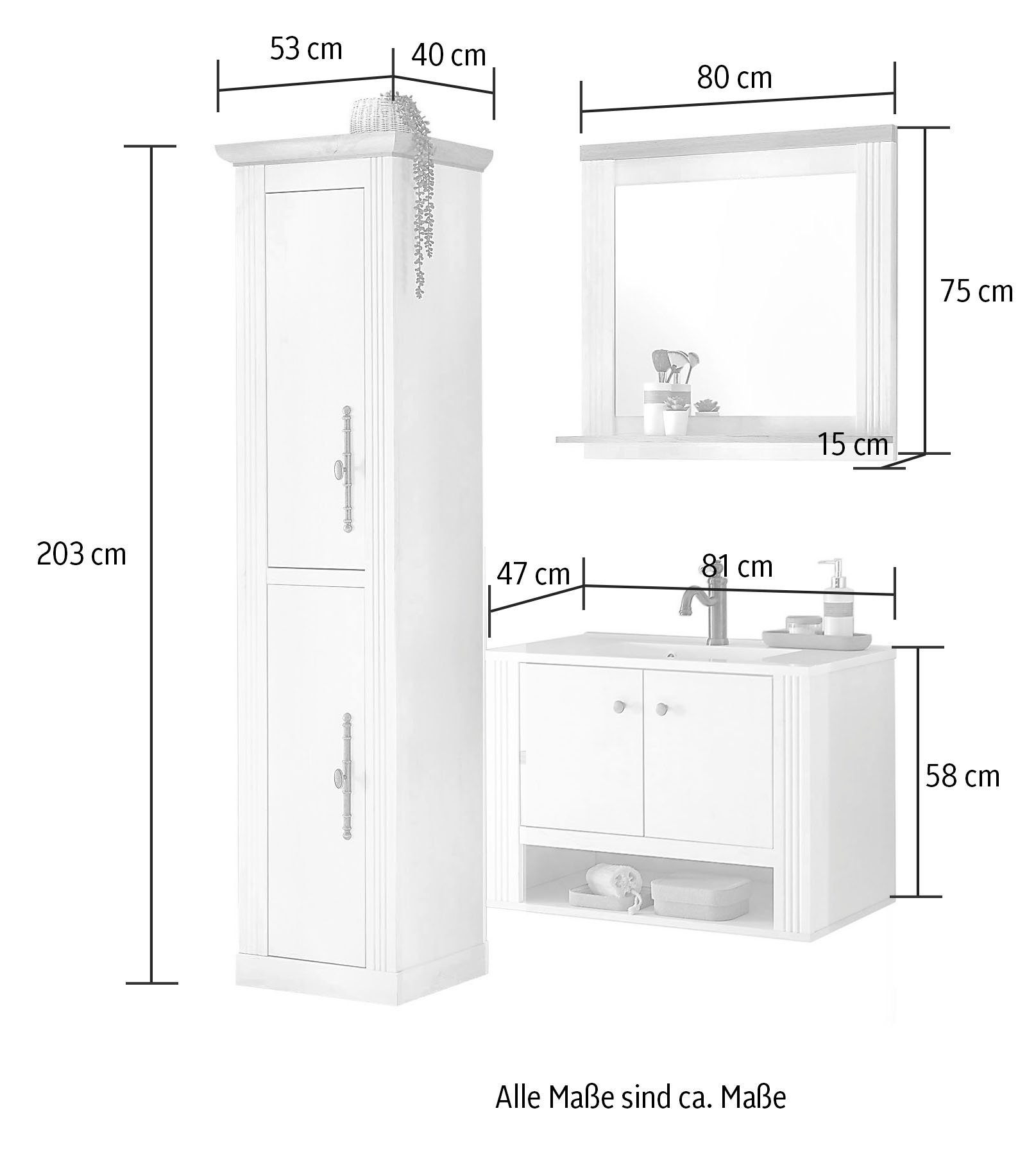 Home affaire Badkamerserie WESTMINSTER, badkamer in landhuisstijl, 3-delig badkamer (3-delig)