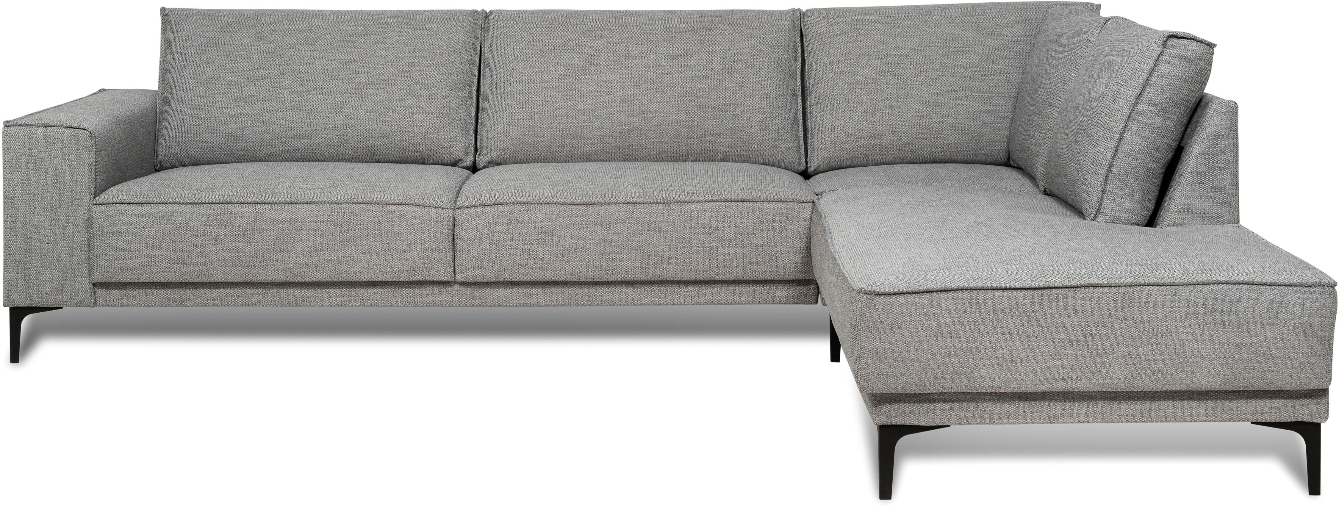 Places of Style Hoekbank Oland, structuur, platweefsel, luxe microvezel, bouclé L-vorm, 289 cm, golfondersteuning, Scandinavisch ontwerp, metalen poten