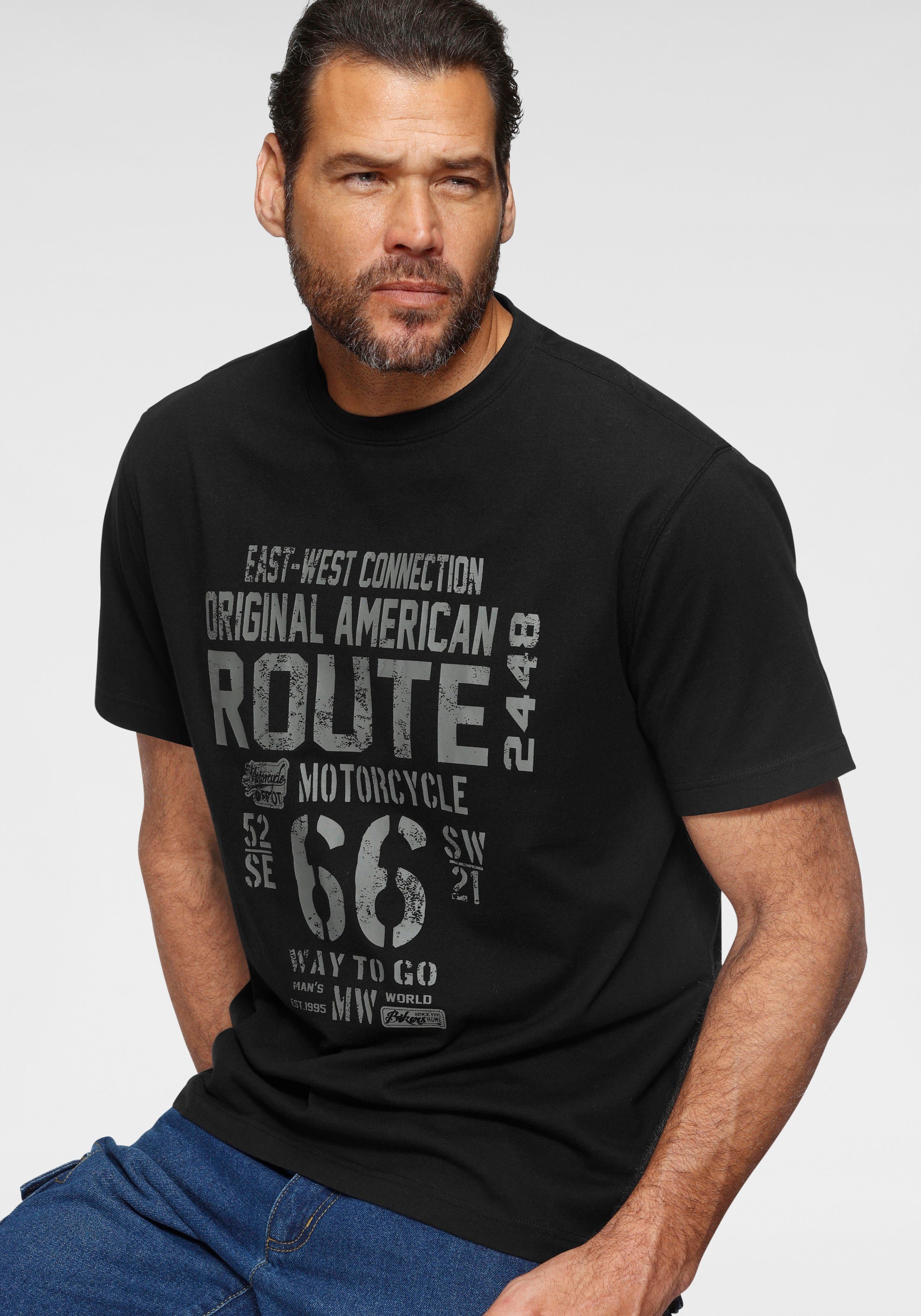 Man's World Shirt met ronde hals korte mouwen, casual pasvorm, bedrukt, ronde hals