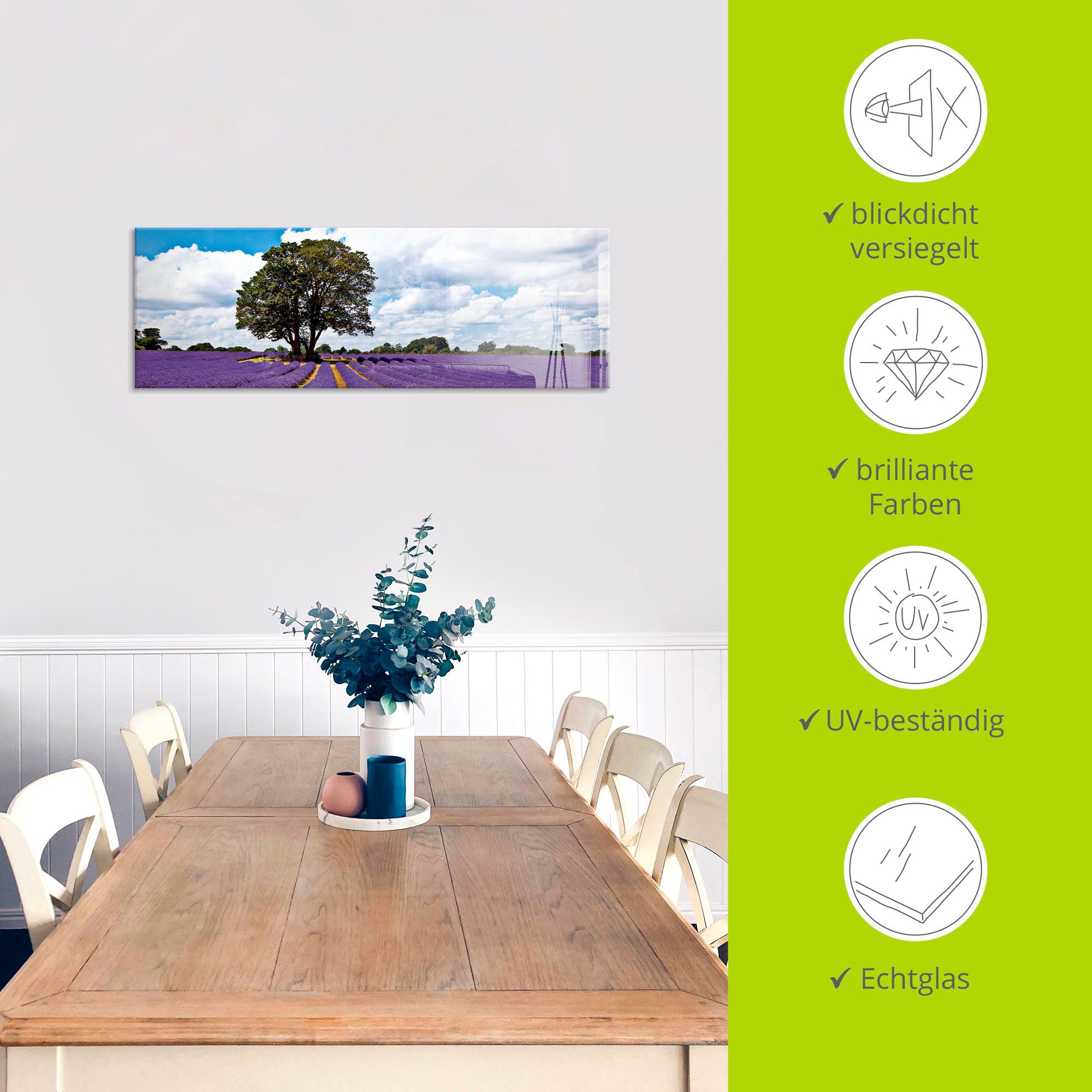 Artland Print op glas Mooi lavendelveld in de zomer