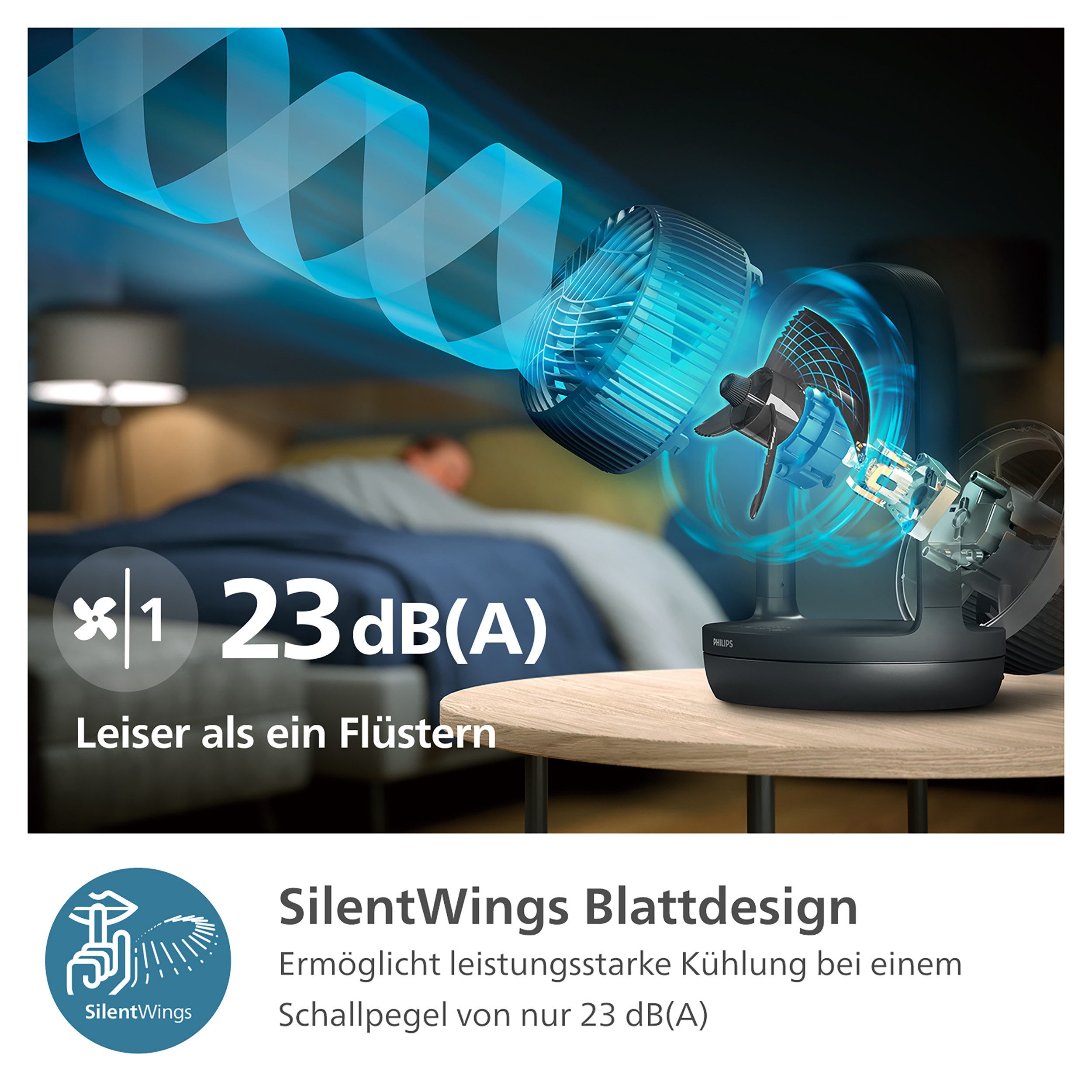 Philips Tafelventilator CX3050/01 Serie 3000, met extreem stille SilentWings-technologie, 19 dB