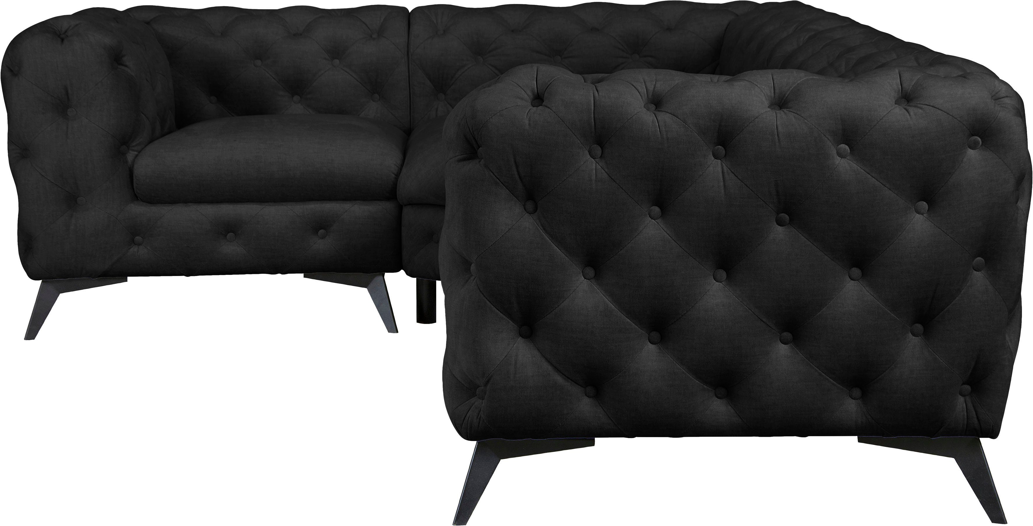 Leonique Chesterfield-bank Glynis L-vorm luxueuze capitonnage, moderne chesterfield look, kleur van de poten ter keuze