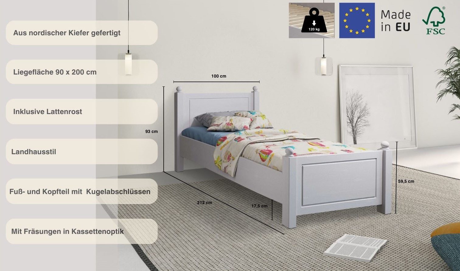 Home affaire Massief houten ledikant Mila, hoge belasting jeugdbed,! FSC® gecertificeerd massief hout
