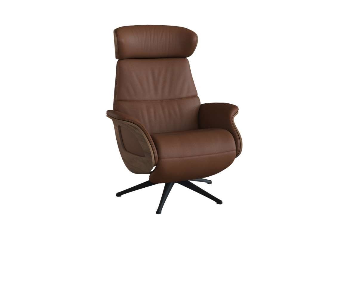 FLEXLUX Relaxfauteuil Clement praktische elektrische fauteuil Maat M, elektrische rug- en voetensteun, accu, armleuning Walnoot, zwarte poot