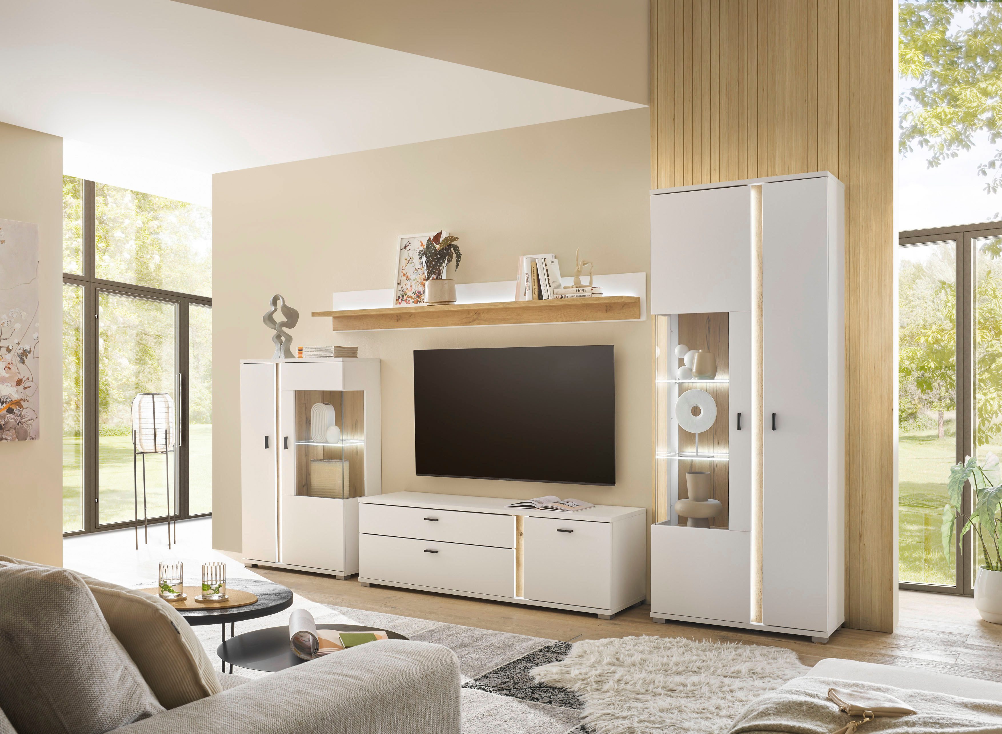 INOSIGN Wandmeubel Long Island in moderne trendkleur, inclusief verticale verlichting, breedte 330 cm (set, 4-delig)
