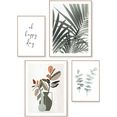reinders! artprint natuur palmboombladeren - plant - eucalyptus - bloem - geluk (4 stuks) groen