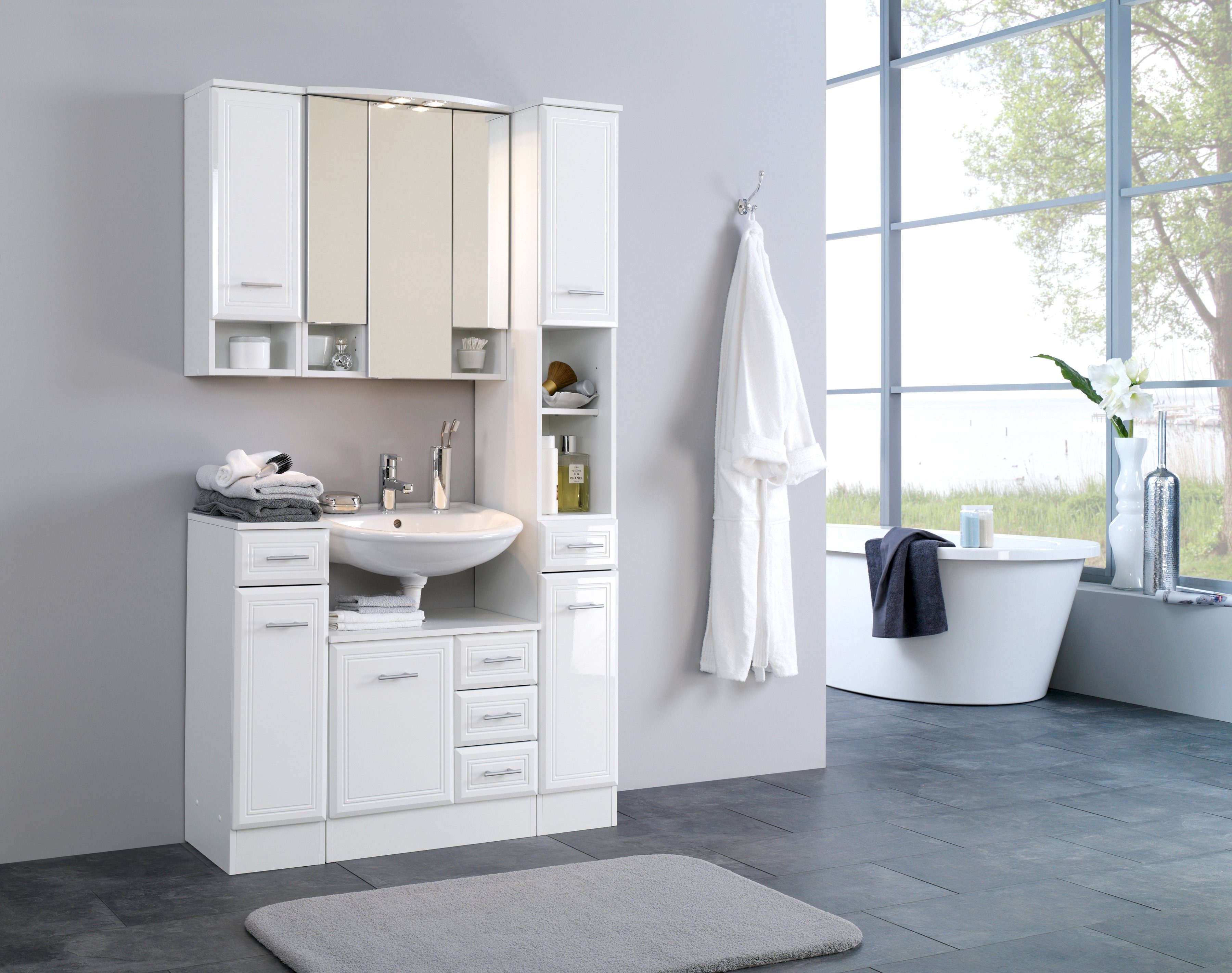 welltime Hoge kast Napels Breedte 25 cm, met hoogglansfronten en elegant freeswerk