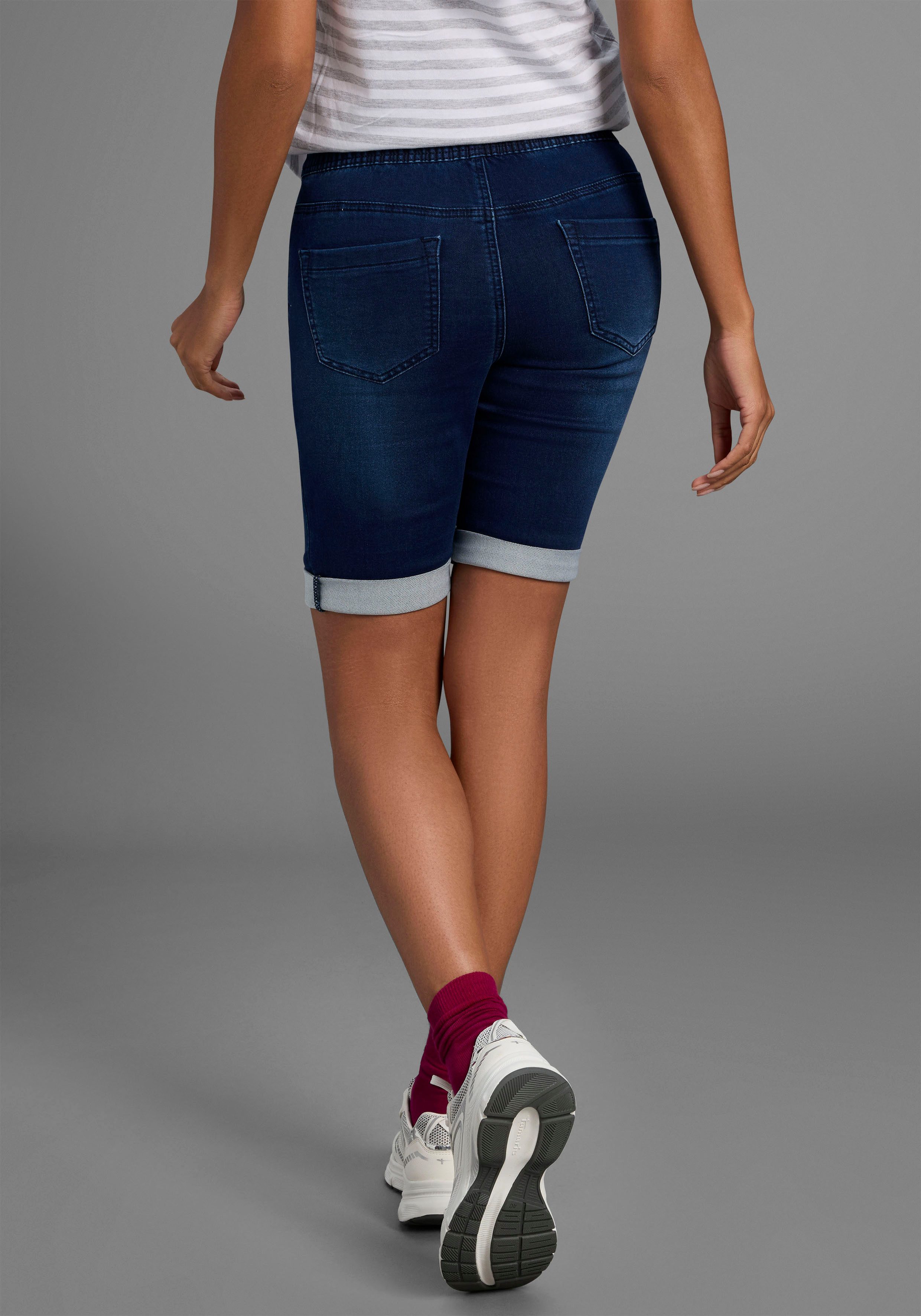 Arizona Jog-jeansbermuda hoge taille, opgerolde broekafsluitingen, used-look