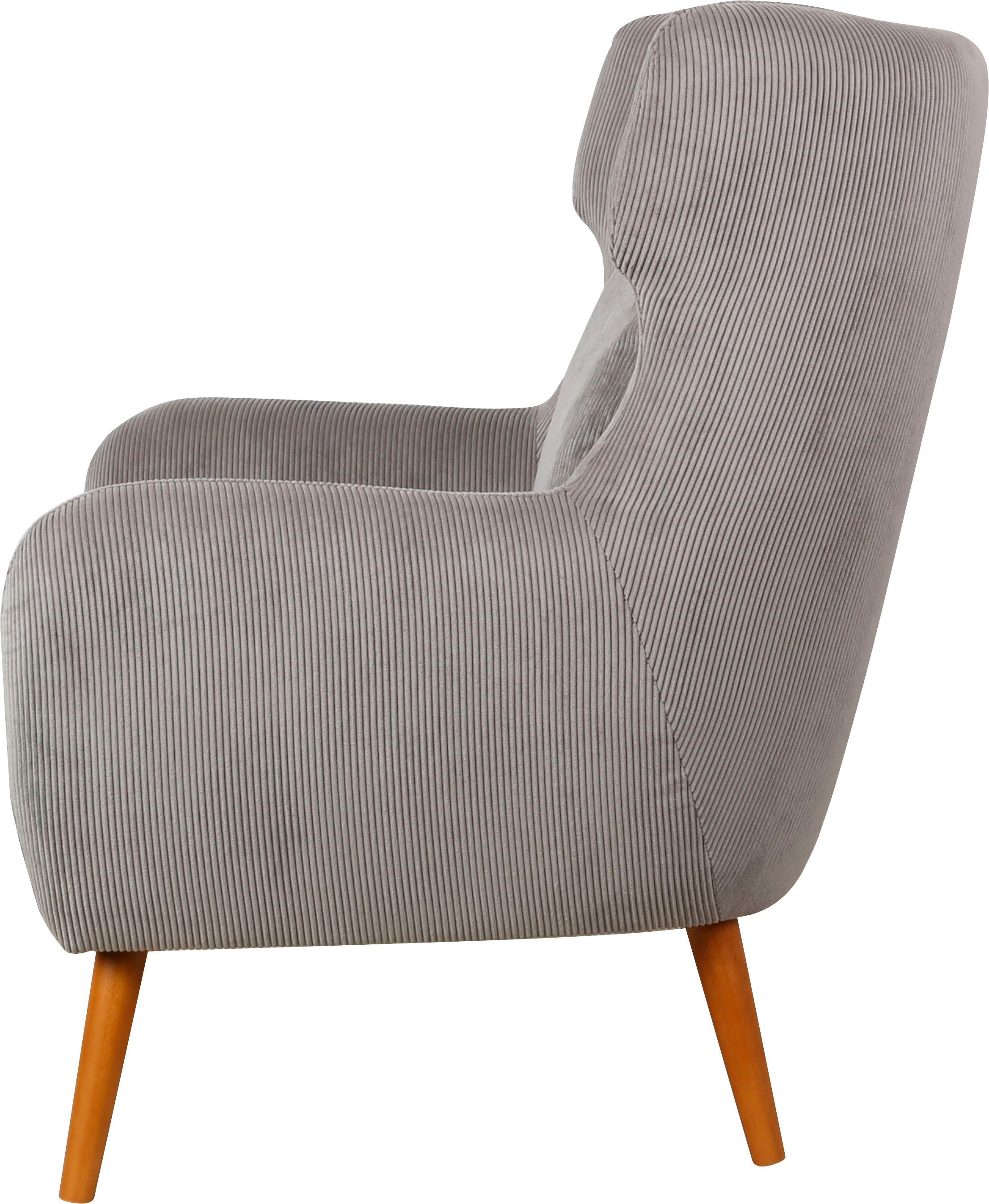 Home affaire Oorfauteuil Yamuna met beklede zitting, frame en poten van massief hout, zithoogte 47 cm