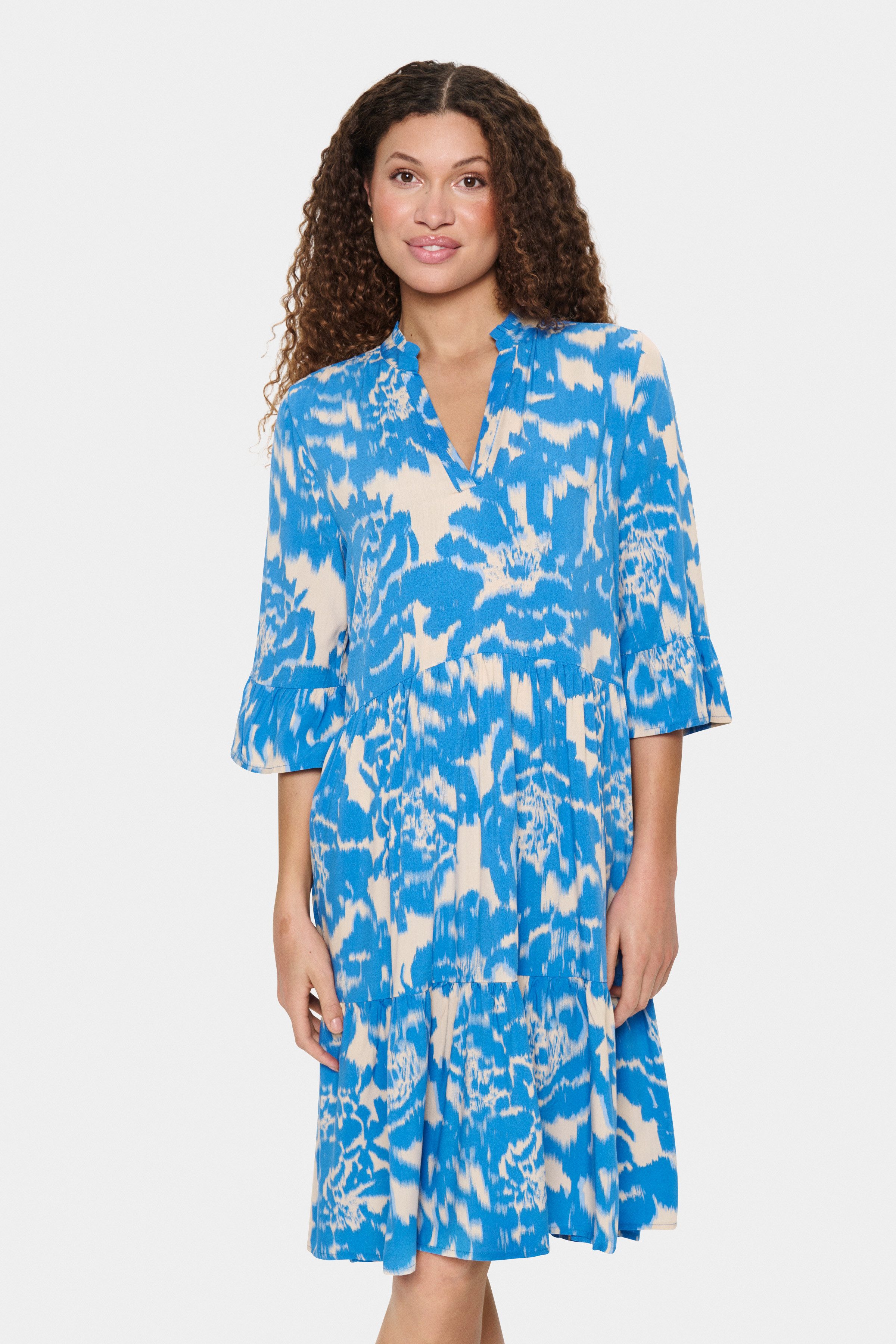 Saint Tropez Blousejurk EdaSZ dress met volants en 3/4 mouwen dames blousejurken maat S (36) blauw
