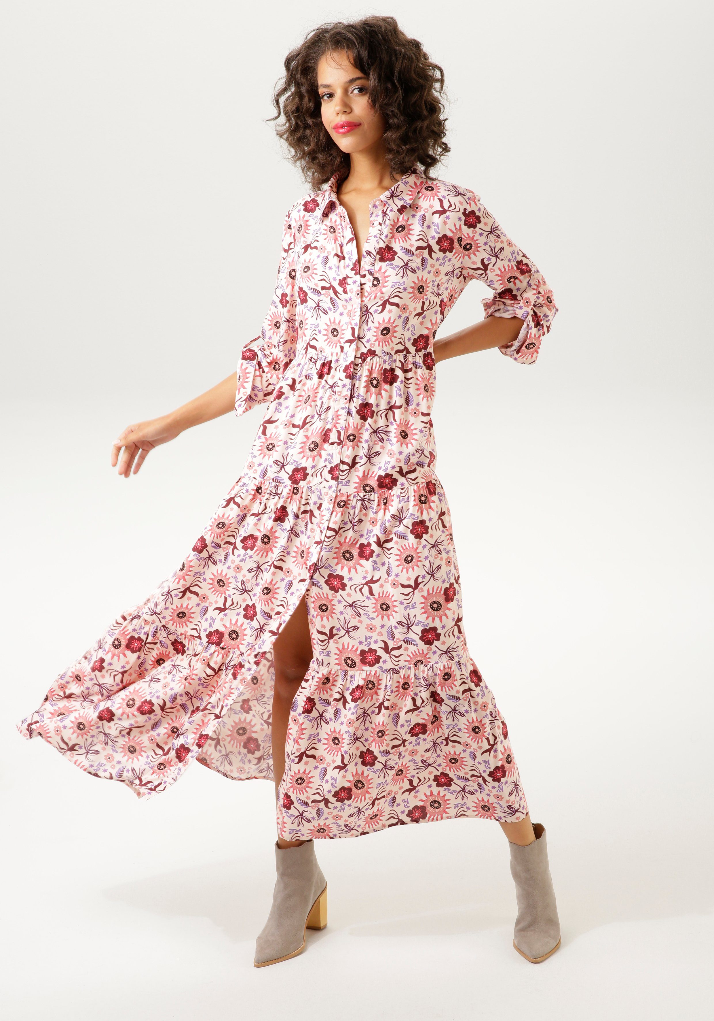 aniston casual maxi-jurk met fantasierijke bloemenprint - nieuwe collectie multicolor
