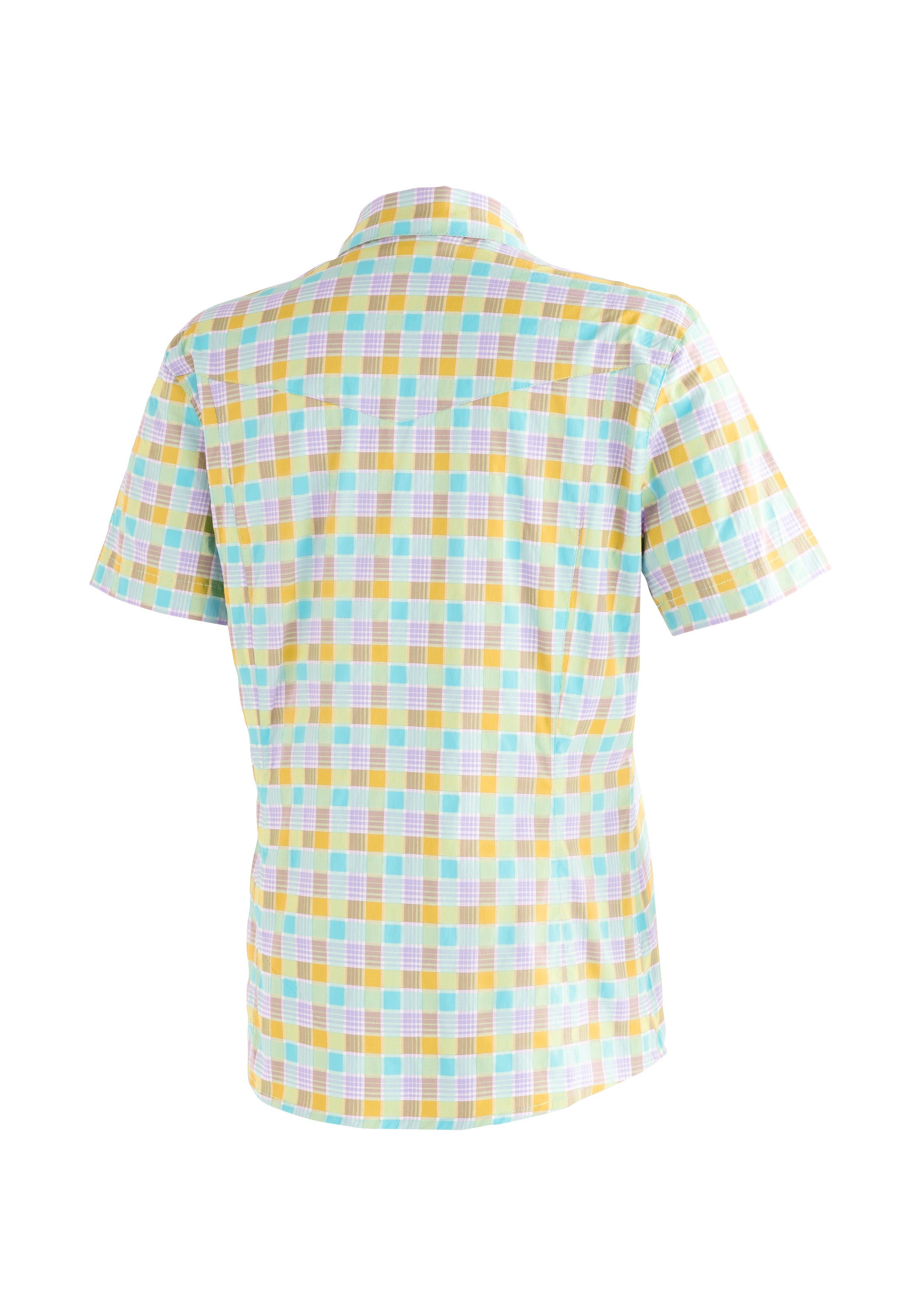Maier Sports Outdoorblouse Kendra S/S W Dames korte mouwen blouse, onderhoudsvriendelijke geruite blouse