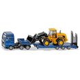 siku speelgoed vrachtwagen siku super, man met dieplader en jcb laadschop op wielen (1790) blauw