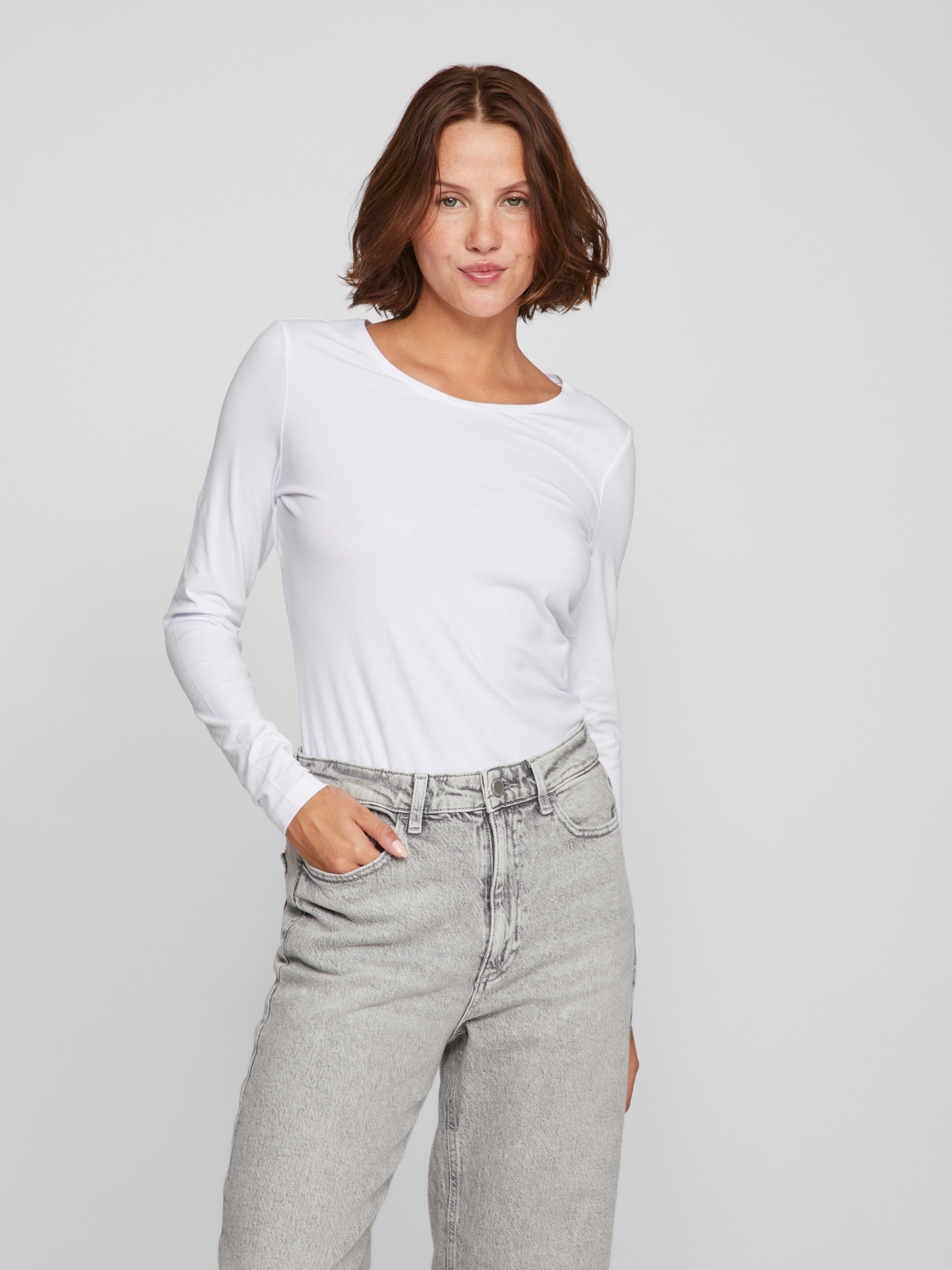 Vila Shirt met lange mouwen VINORA L/S O-NECK TOP - NOOS