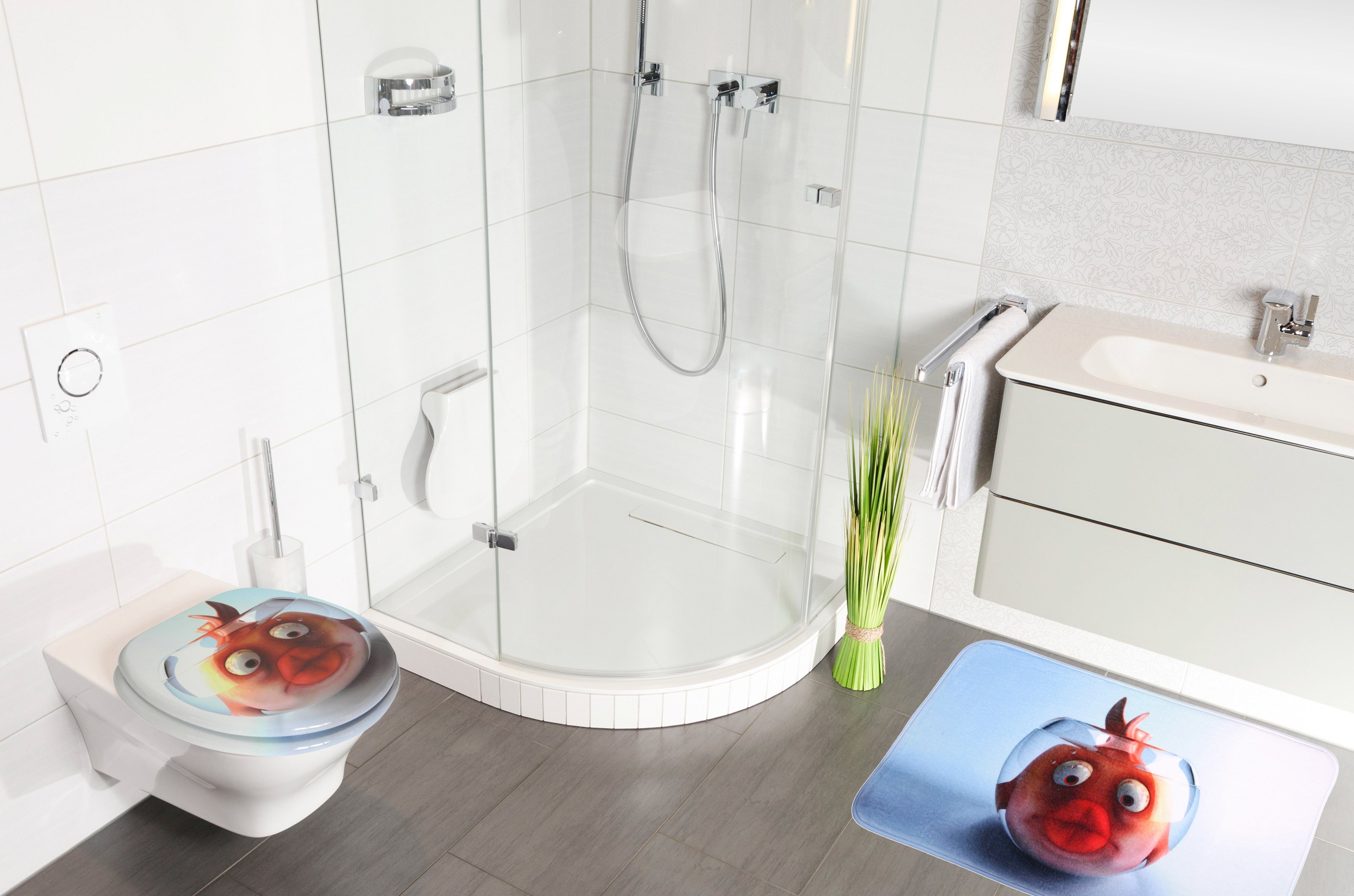 Sanilo Set badkameraccessoires Goudvis bestaand uit toiletzitting, badmat en wastafelplug (complete set, 3-delig)