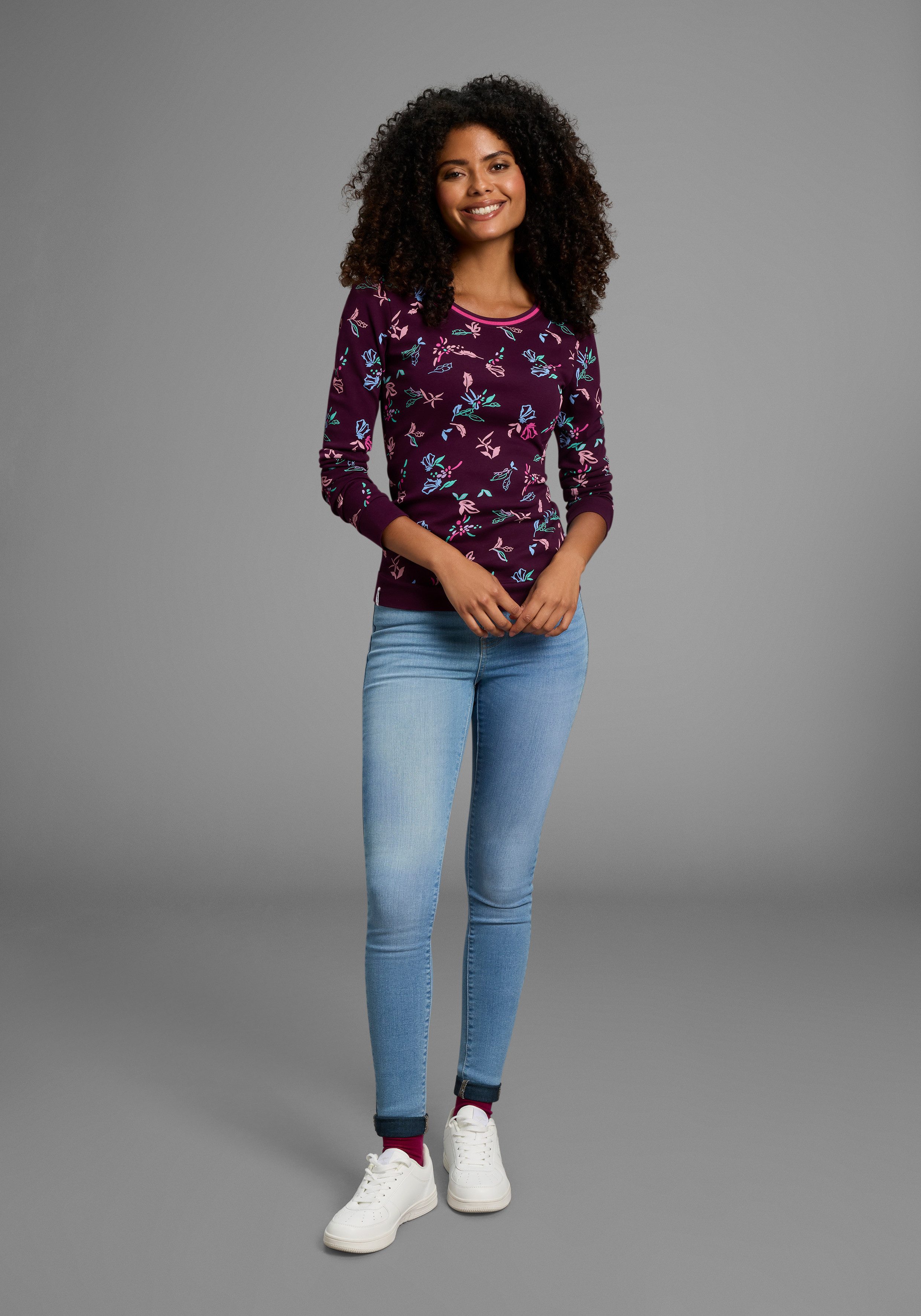 KangaROOS Shirt met lange mouwen met allover-print en contrastdetails