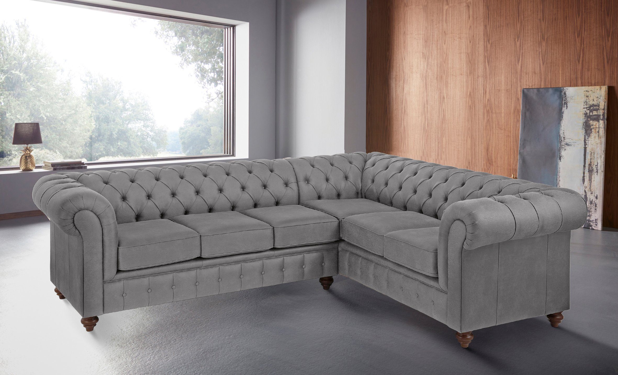 Home affaire Chesterfield-bank Chesterfield hoekbank, ook in leer L-vorm hoogwaardige knoopdetails, langer gedeelte links of rechts naar keuze