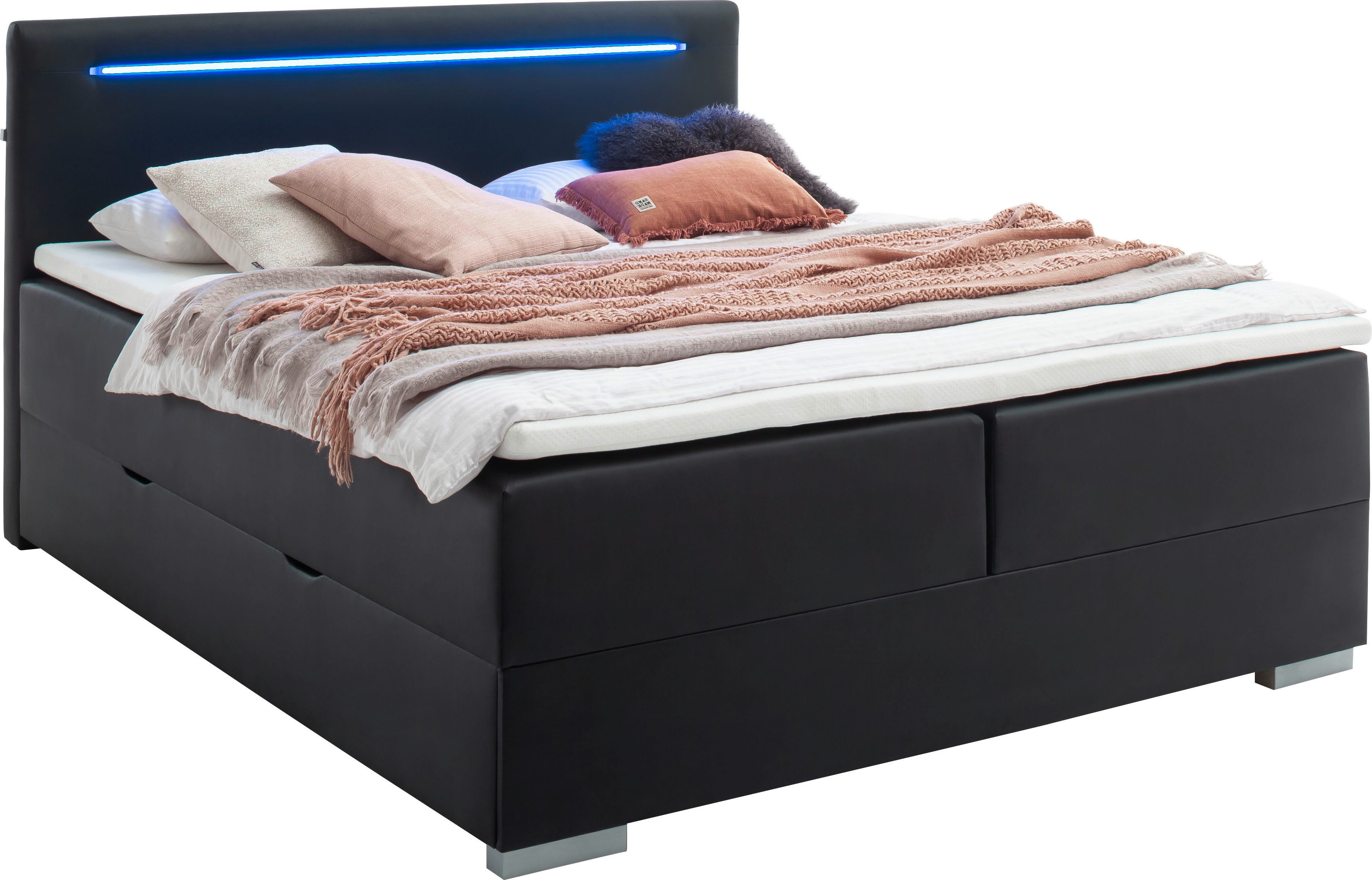 meise.möbel Boxspring Las Vegas 2 inclusief ledverlichting in het hoofdbord, met bedkist en topmatras