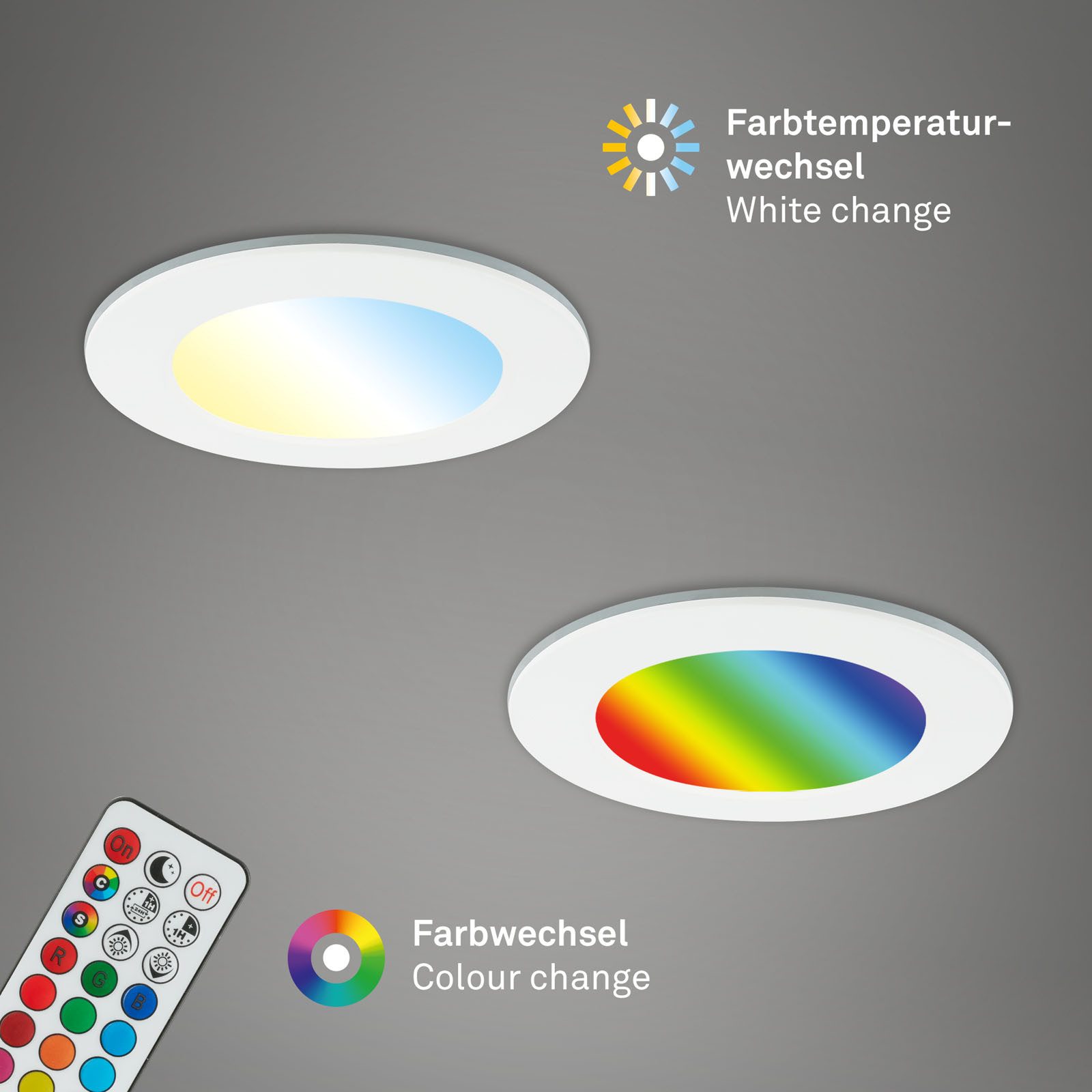 Briloner Leuchten Ledinbouwlamp 3-pack LED inbouwlampen RGB-CCT, wit