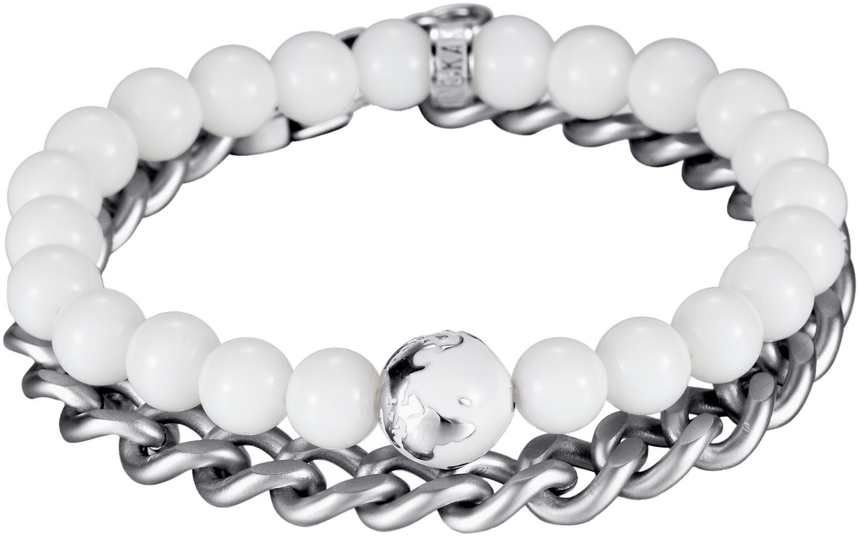 Kingka Armbandset Multipack sieraden cadeau roestvrijstalen armbanden edelsteen, SET-11 (set, 2-delig) unisex armbanden wit