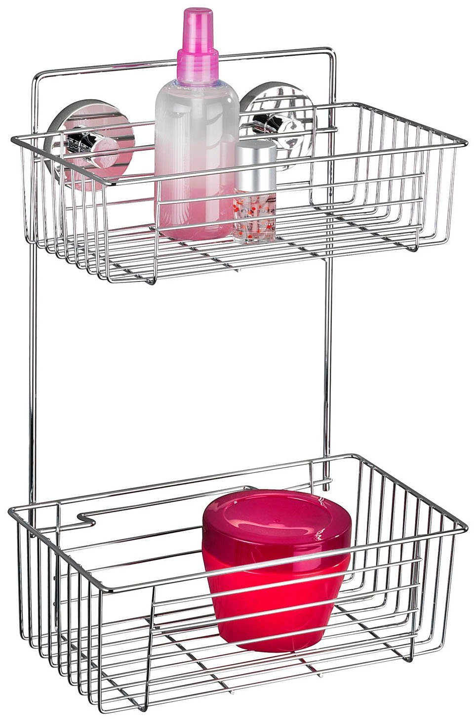 WENKO Doucherekje Bari 2 verdiepingen rekken & planken maat 26x17x38 cm zilver(kleur)