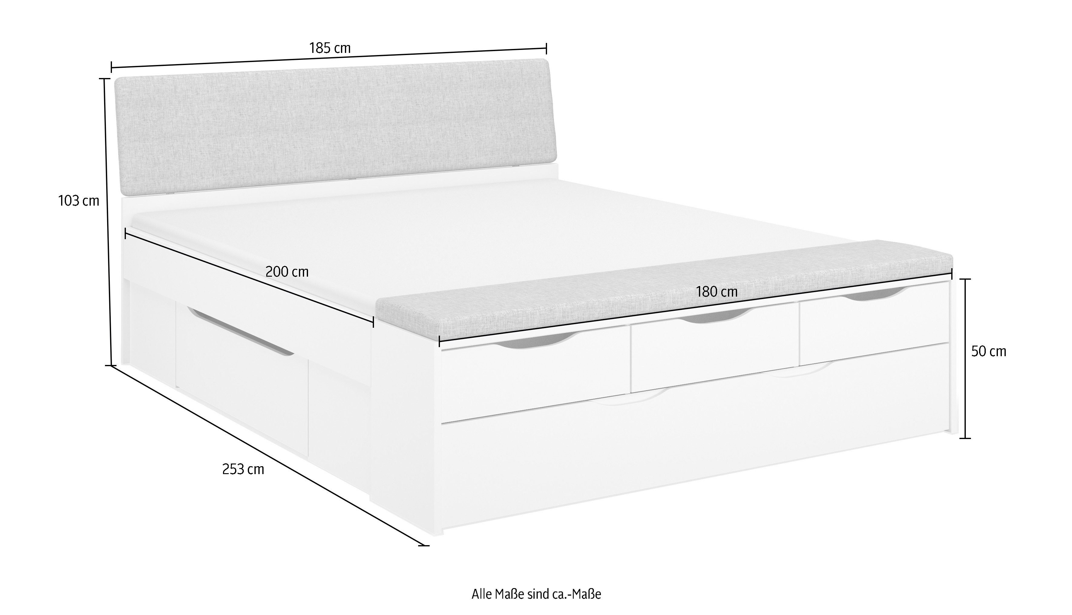 rauch Ledikant met bergruimte Scala-XL incl. bekleed hoofdbord, bedbank, xl-lade, verdere laden