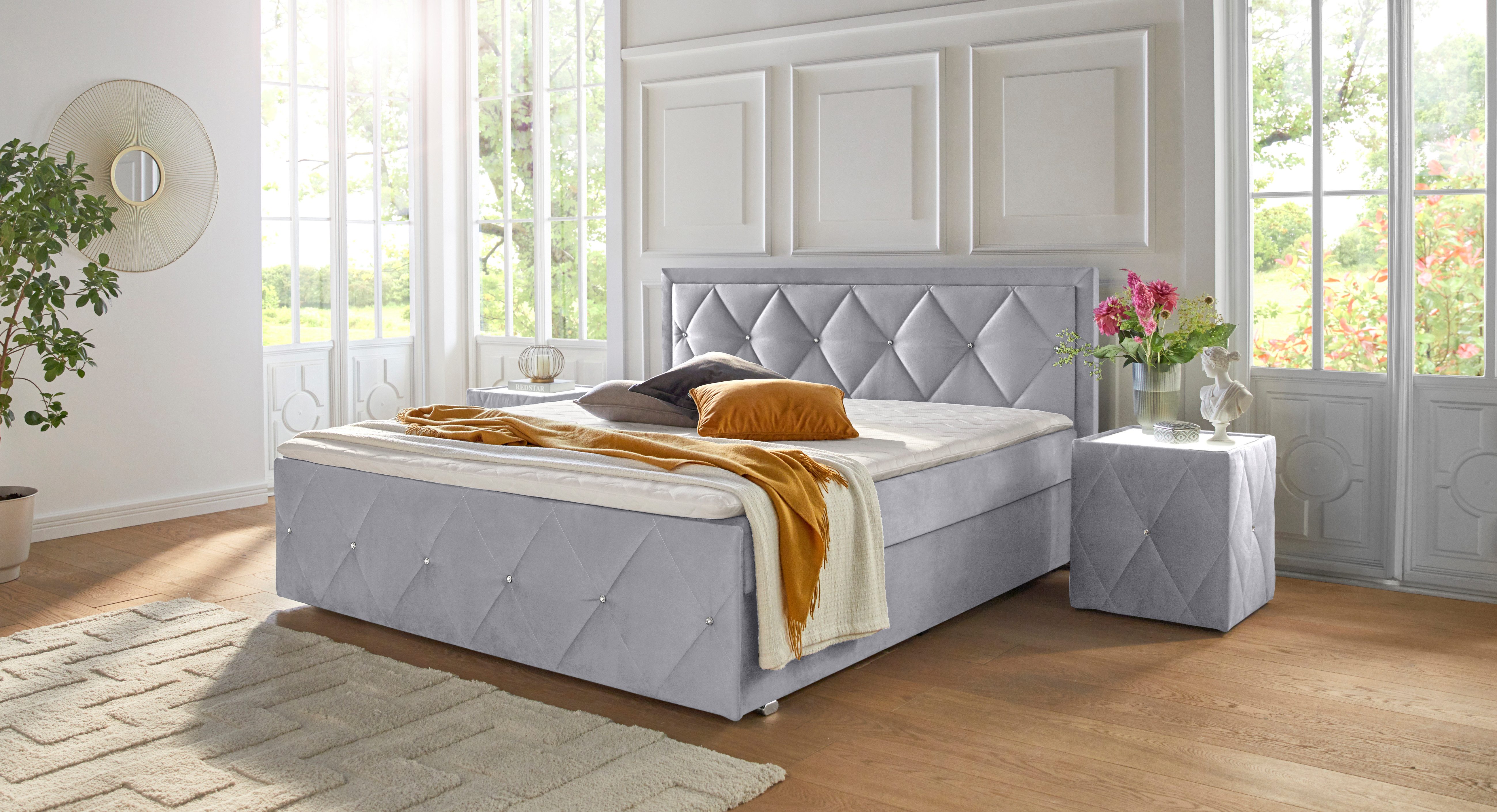 Leonique Boxspring Alfie, bestseller! Inclusief bedlade & topper Optioneel met knoopstiksels of strassstenen, H2, H3 en H4 verkrijgbaar