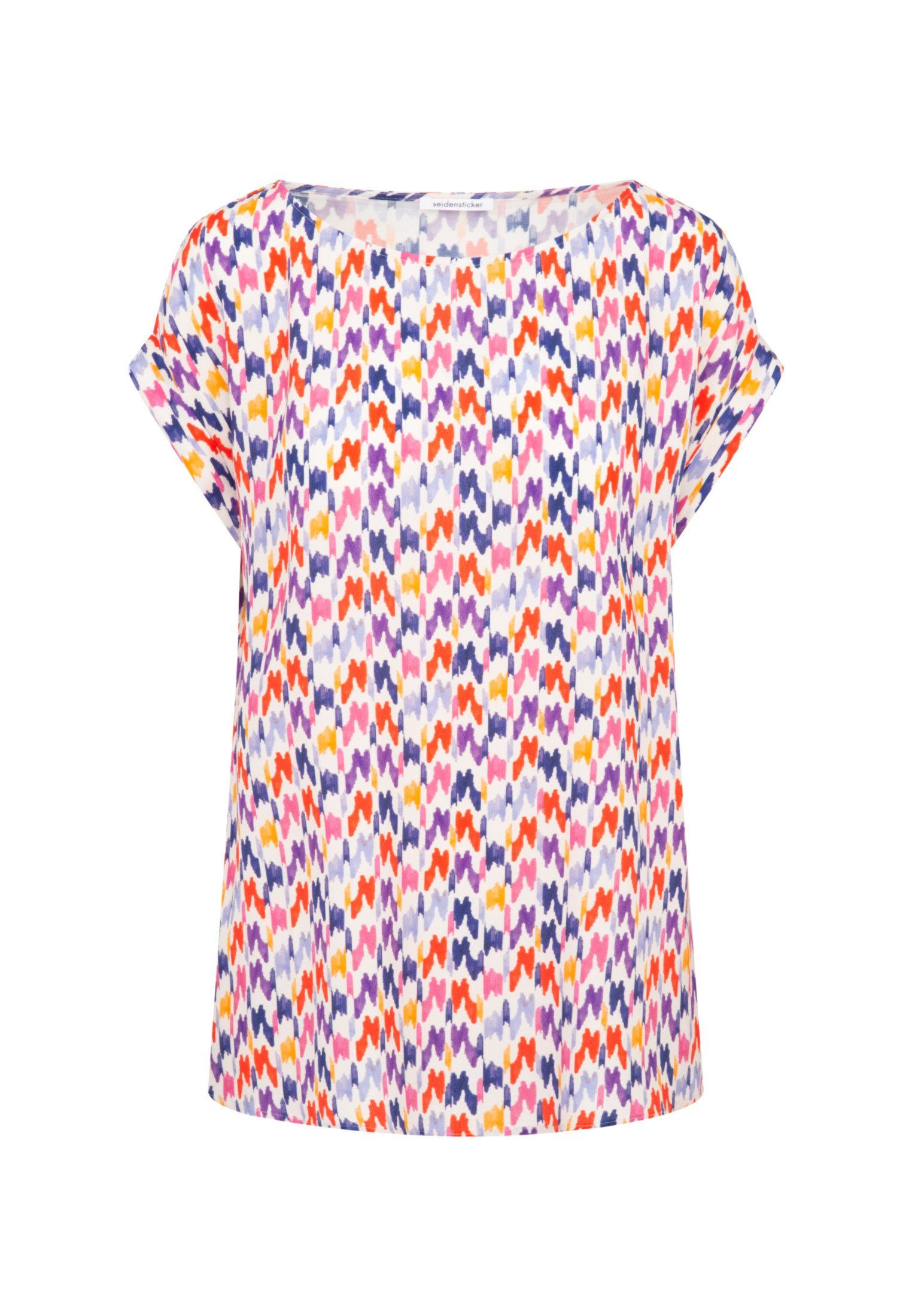 seidensticker Shirtblouse Zwarte roos Korte mouwen ronde hals print