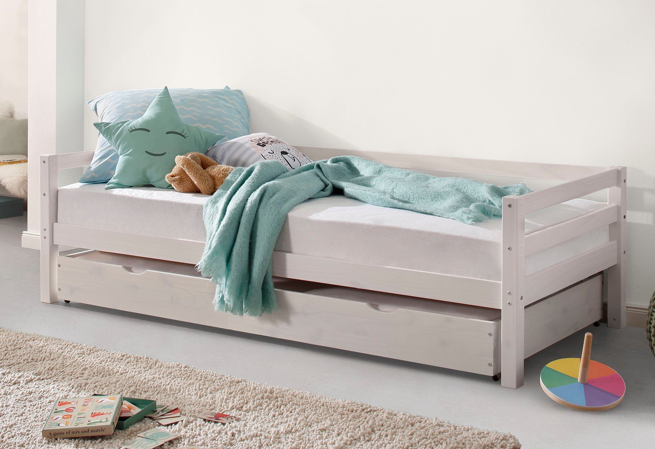 Lüttenhütt Slaapbank Alpi met lade van grenenhout, totale breedte 103 cm, kinderbed bedden wit
