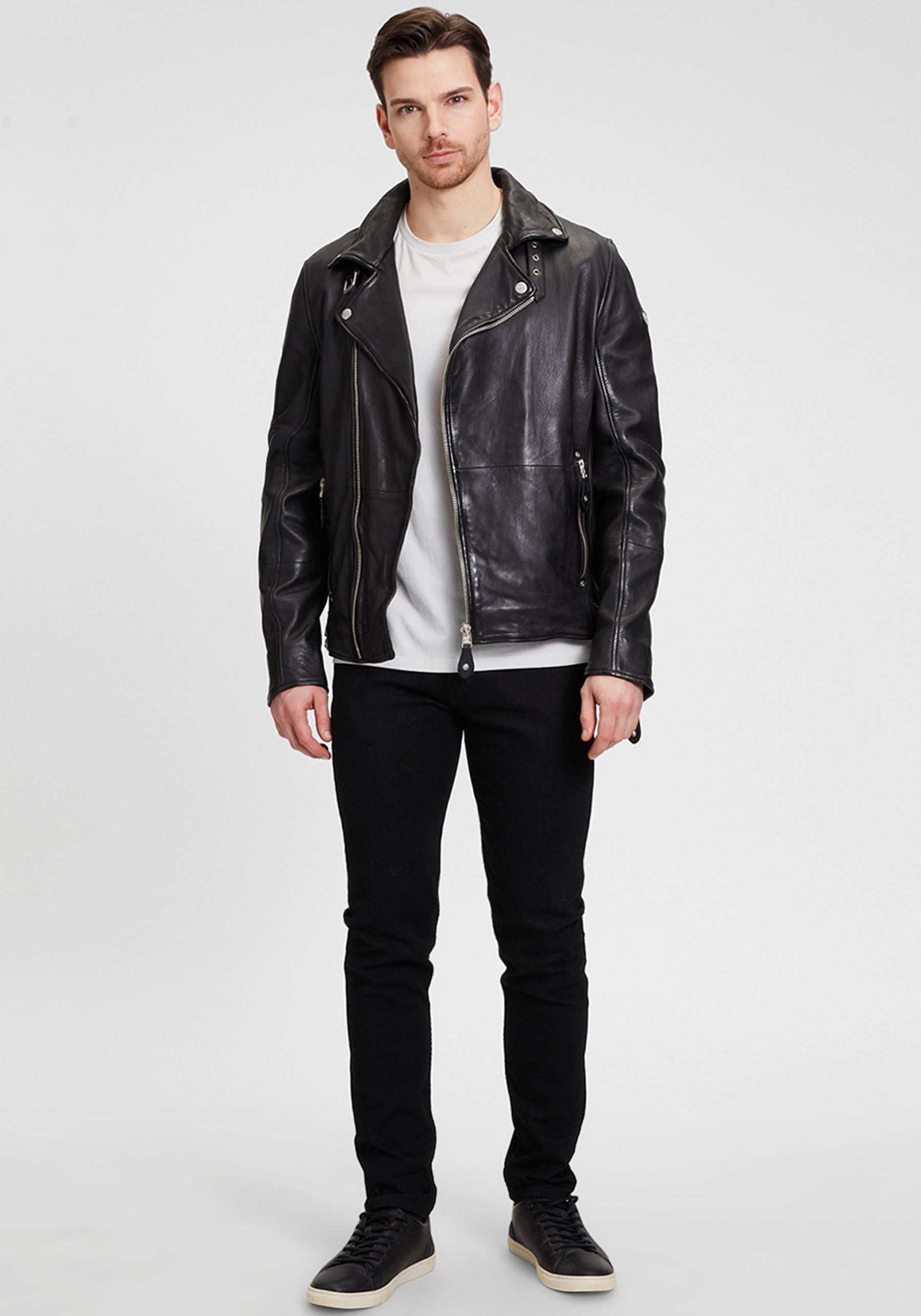 Mauritius Leren jack Mavric SF NSLV in bikerstijl, asymmetrische rits, studs