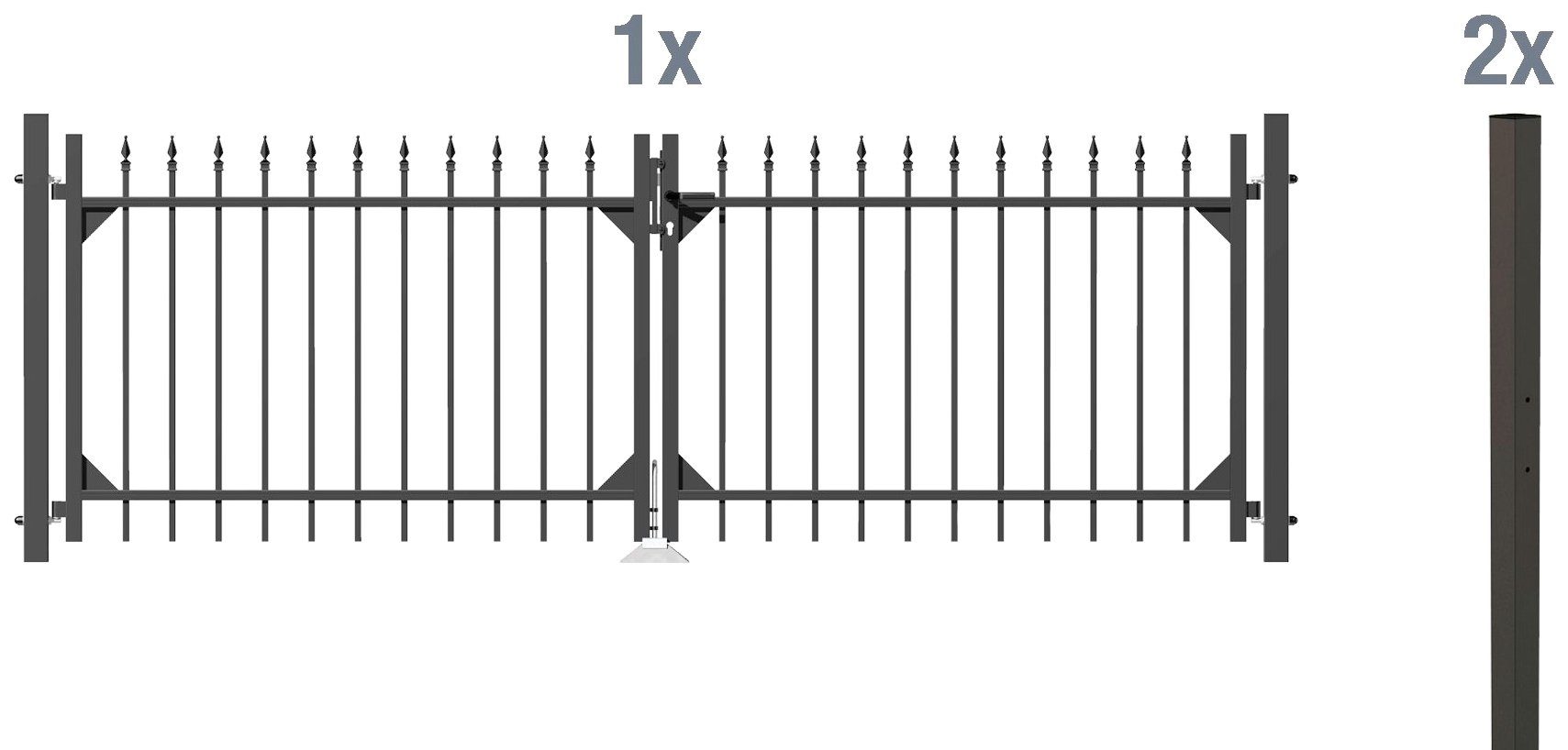 GAH Alberts Deur met dubbel hek Chaussee Breedte: 300 cm, hoogte: 100 en 120 cm hekken maat 300 cm x 100 cm grijs