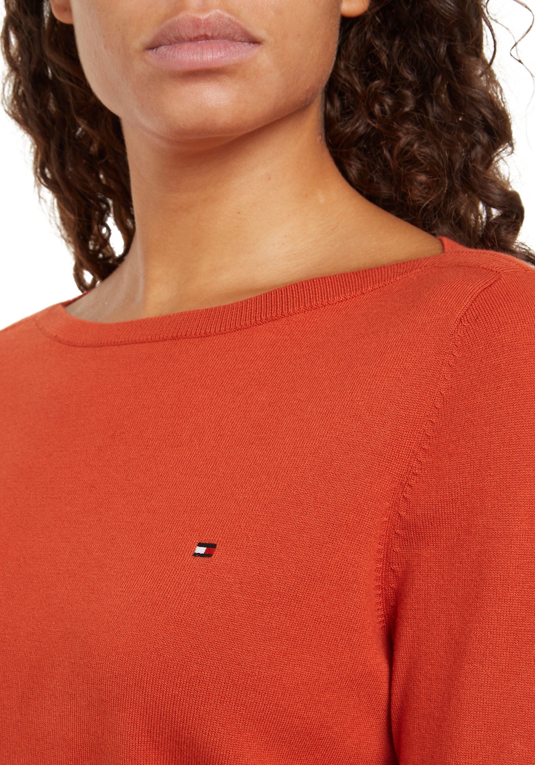 Tommy Hilfiger Gebreide trui CO JERSEY STITCH BOAT-NK SWEATER met -merklabel op de mouw