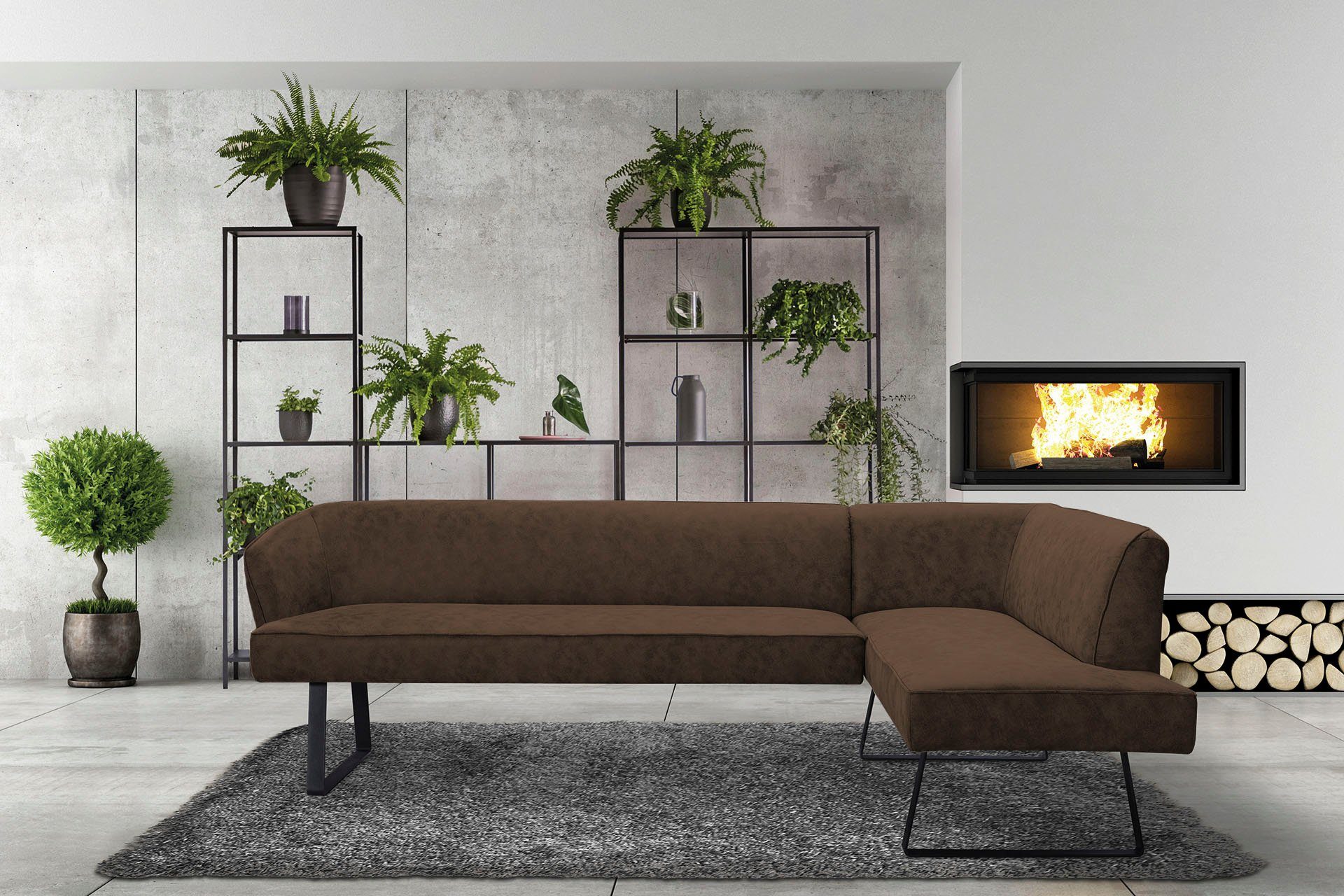 exxpo - sofa fashion Hoekbank Americano met opstaande naad en metalen poten, bekleding in verschillende kwaliteiten bruin, hoekbanken,