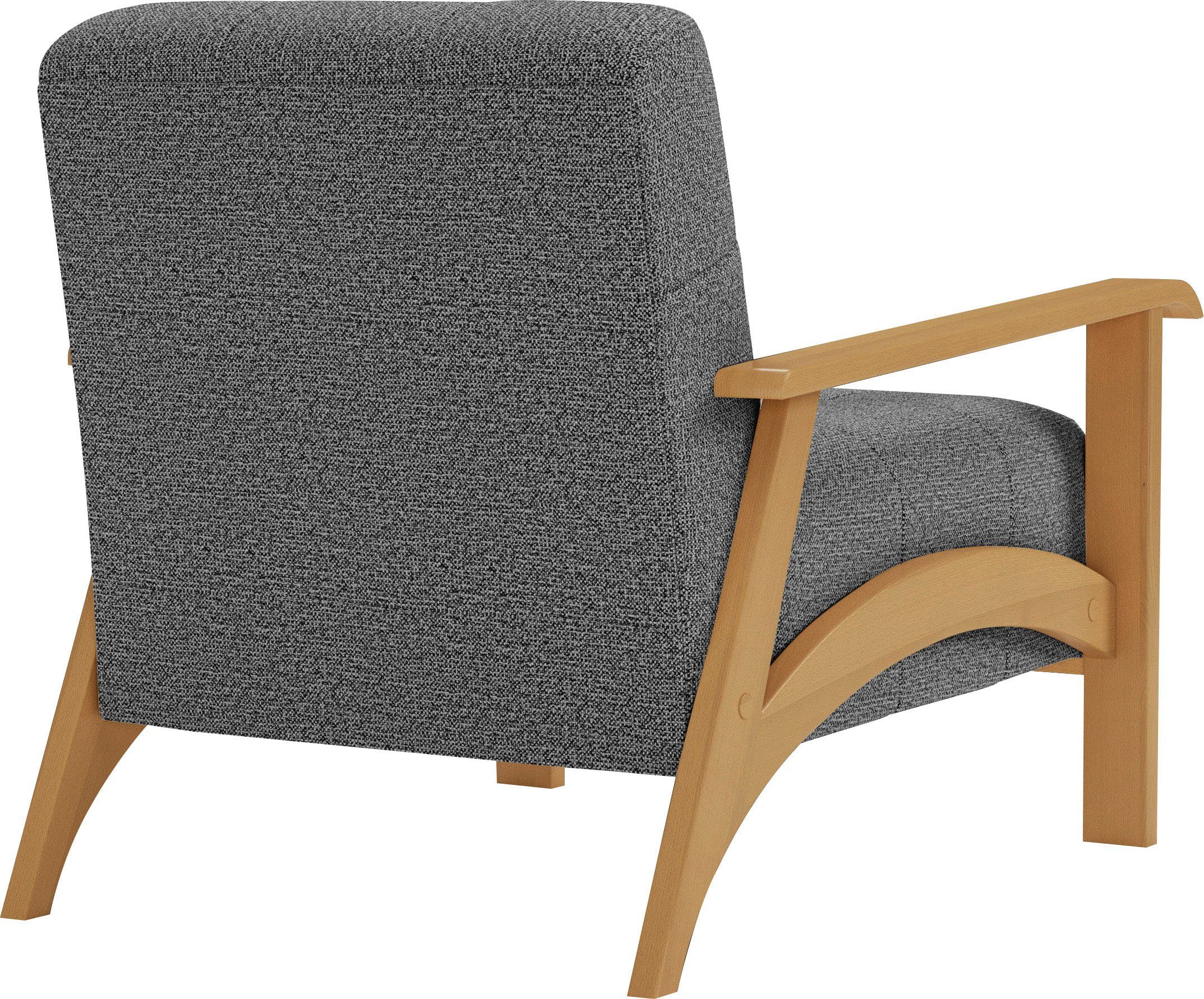 sit&more Fauteuil Billund Armleuningen van eikenkleurig beukenhout, verschillende bekledingen en kleuren