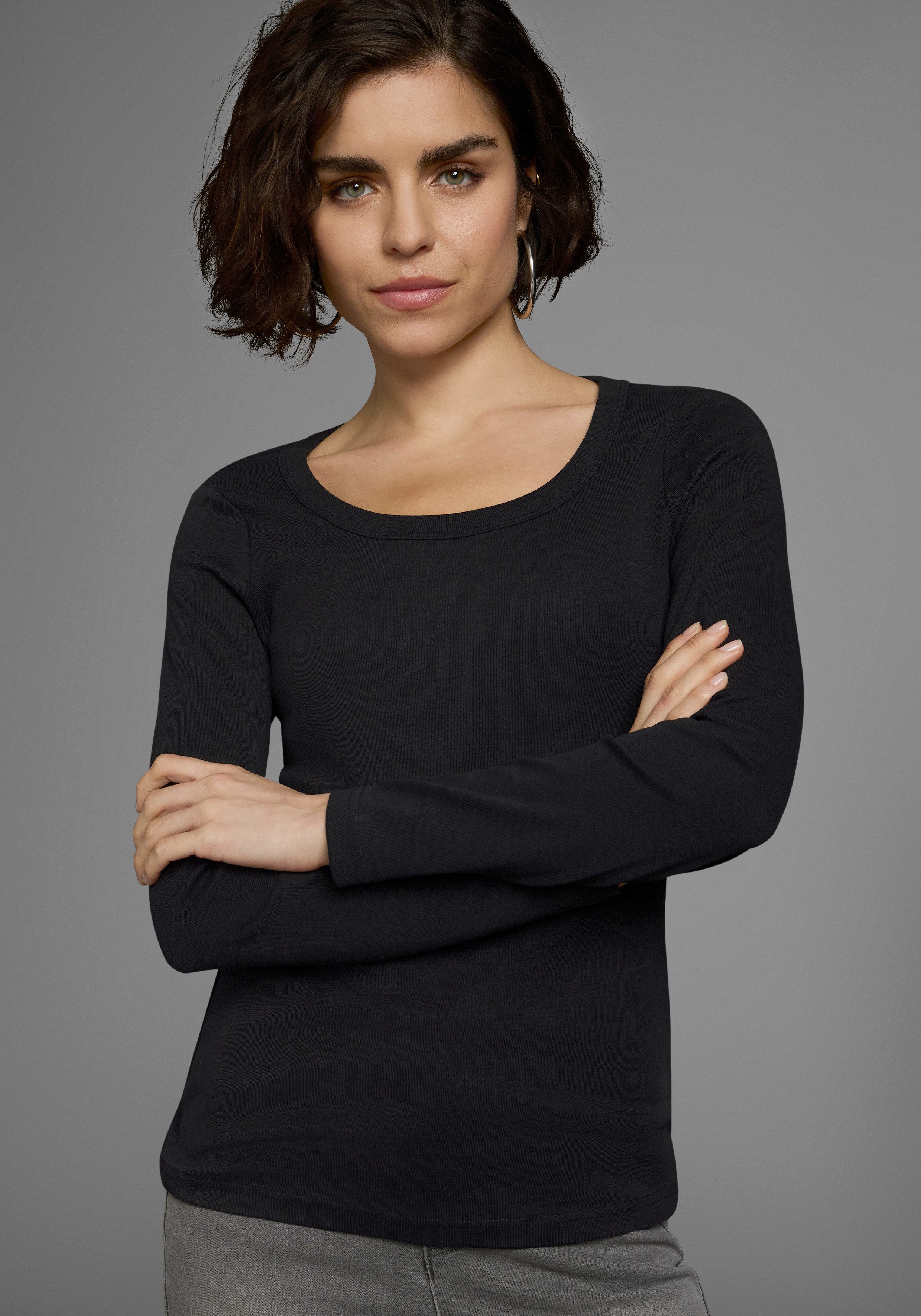 Flashlights Shirt met lange mouwen zeer figuurvolgende snit, ronde hals, van 100% katoen (set, 2-delig)