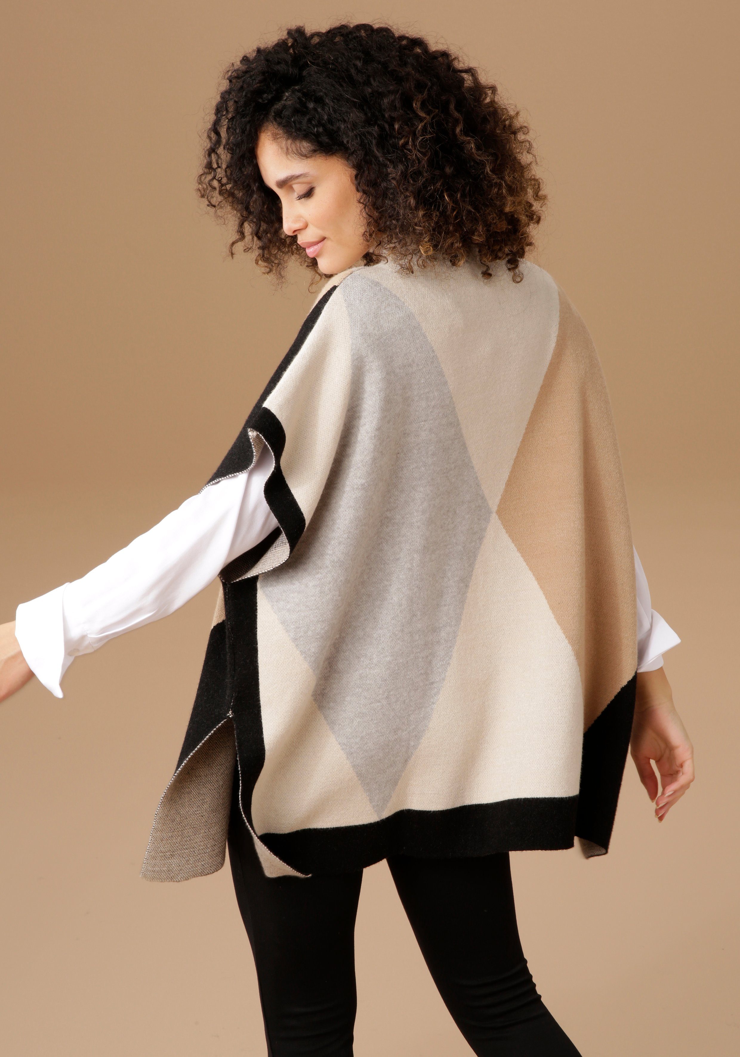 Aniston SELECTED Gebreide poncho met staand kraagje