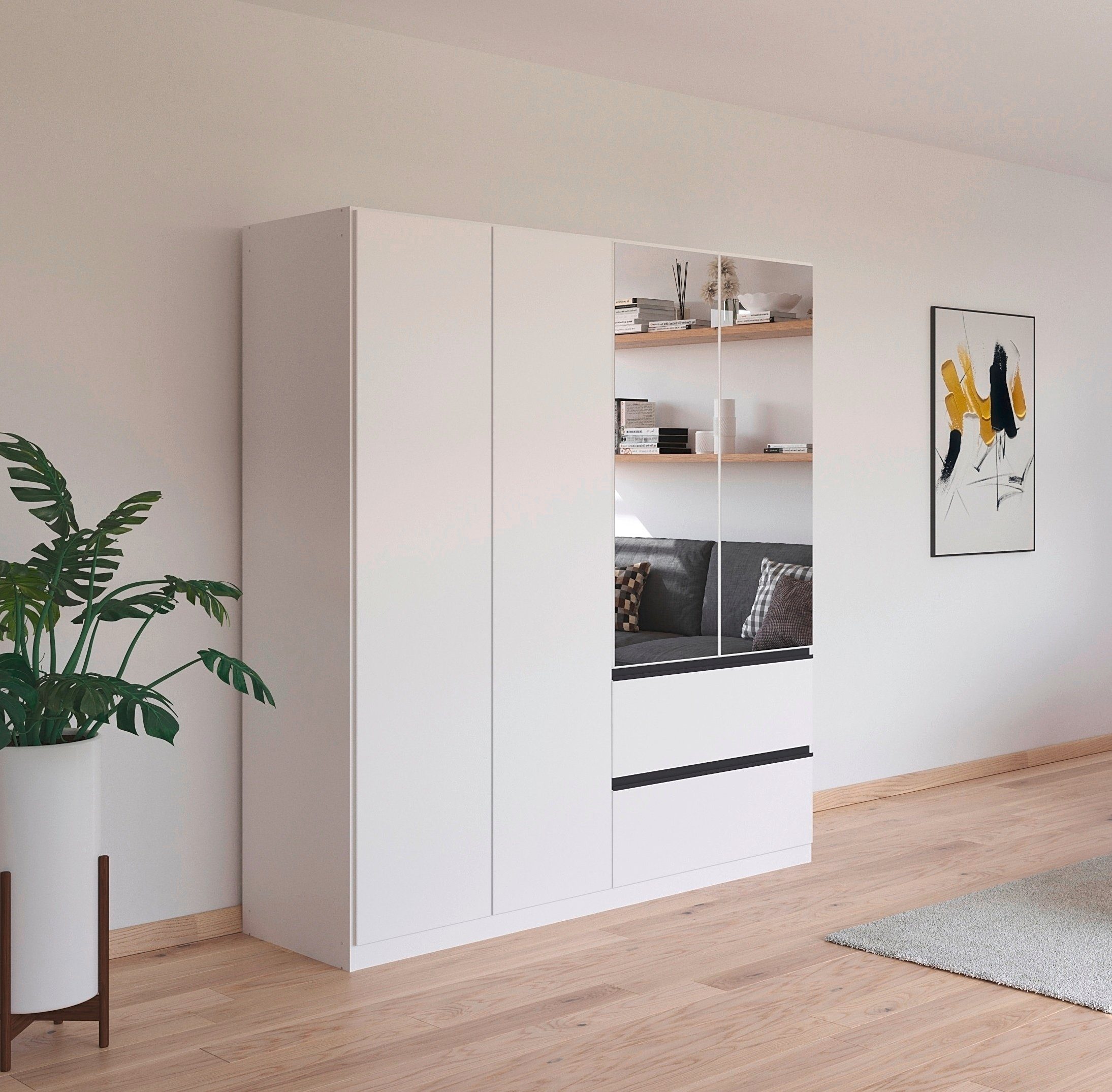 rauch Draaideurkast Kledingkast Kast Garderobe Wasmand COSTA in 3 Breedtes met spiegel, greeploos front en push-to-open functie made in germany