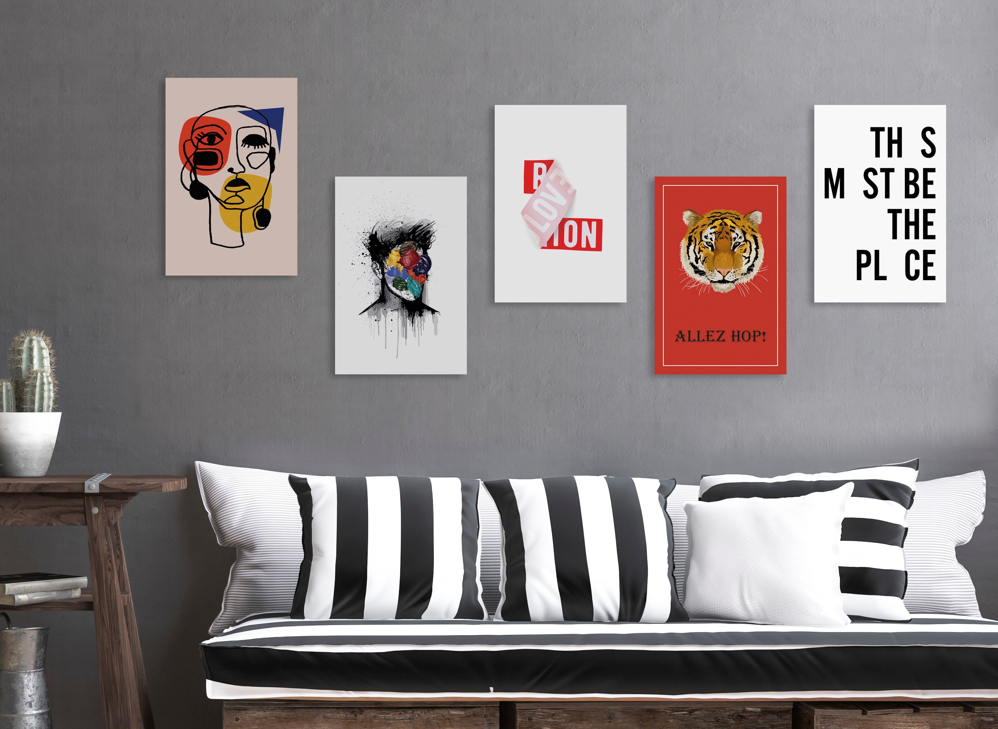 queence Artprint op linnen Tijger ALLEZ HOP! Premium canvasstof, handgemaakt in Duitsland