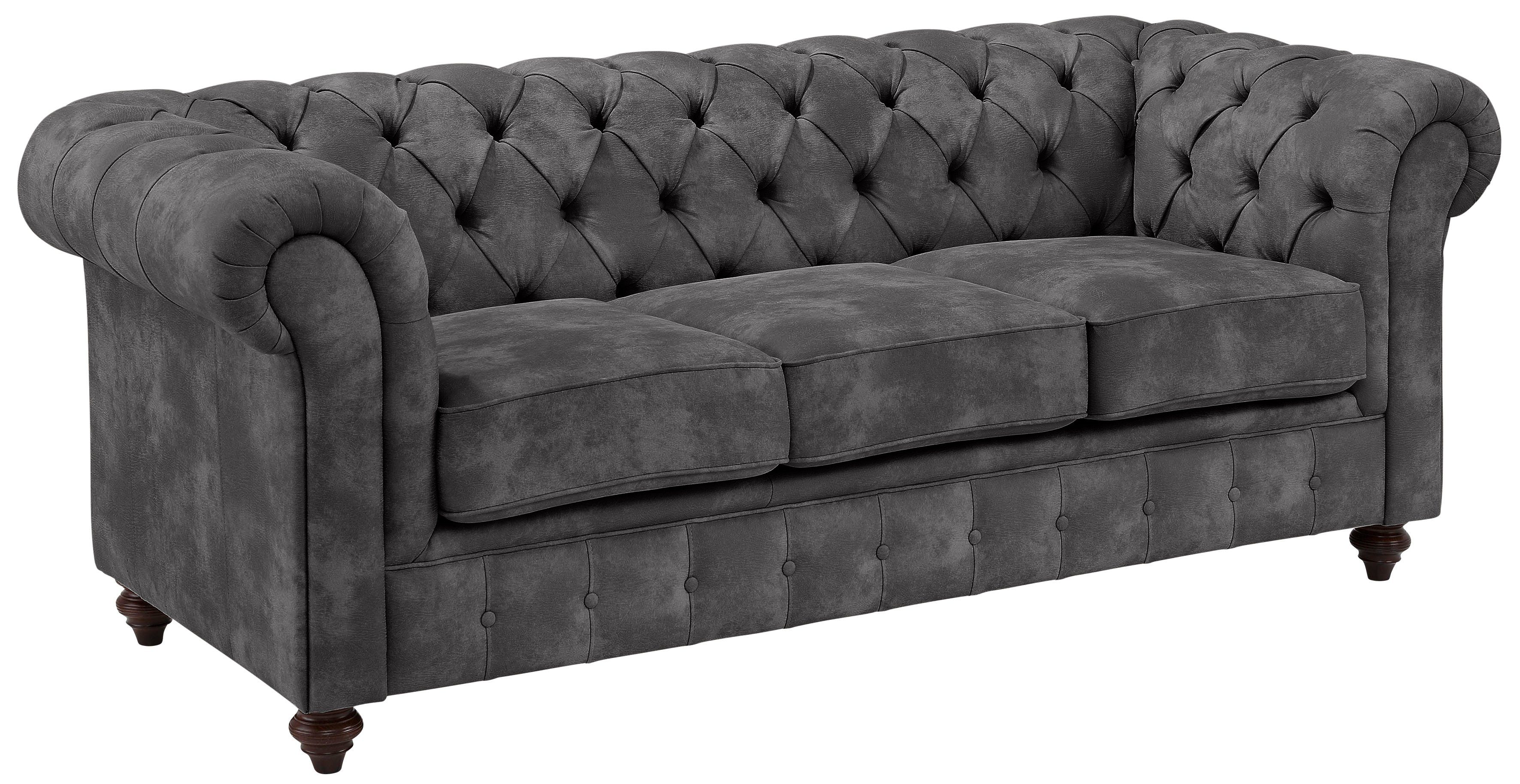 Home affaire Chesterfield-bank Chesterfield 3-zits B/D/H: 198/89/74 cm met hoogwaardige knoopdetails, ook in leer