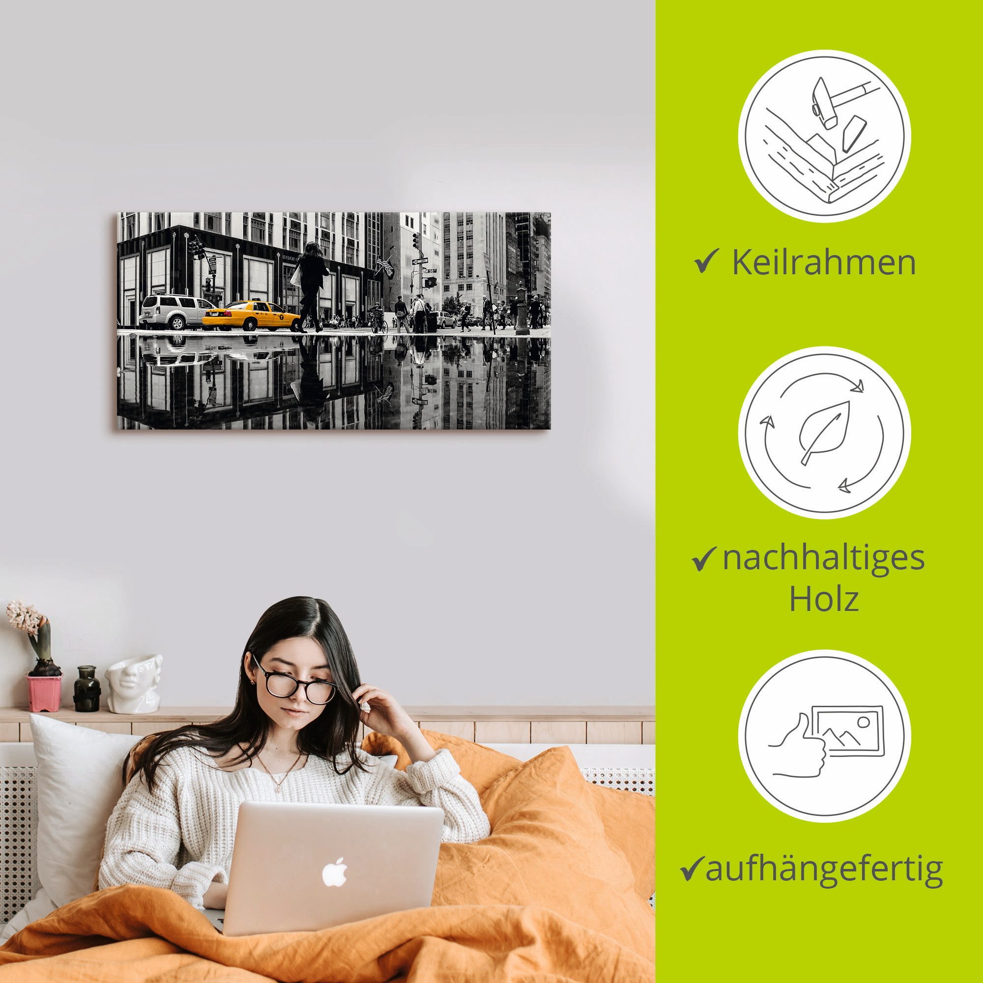 Artland Artprint op linnen New Yorkse straat gespannen op een spieraam