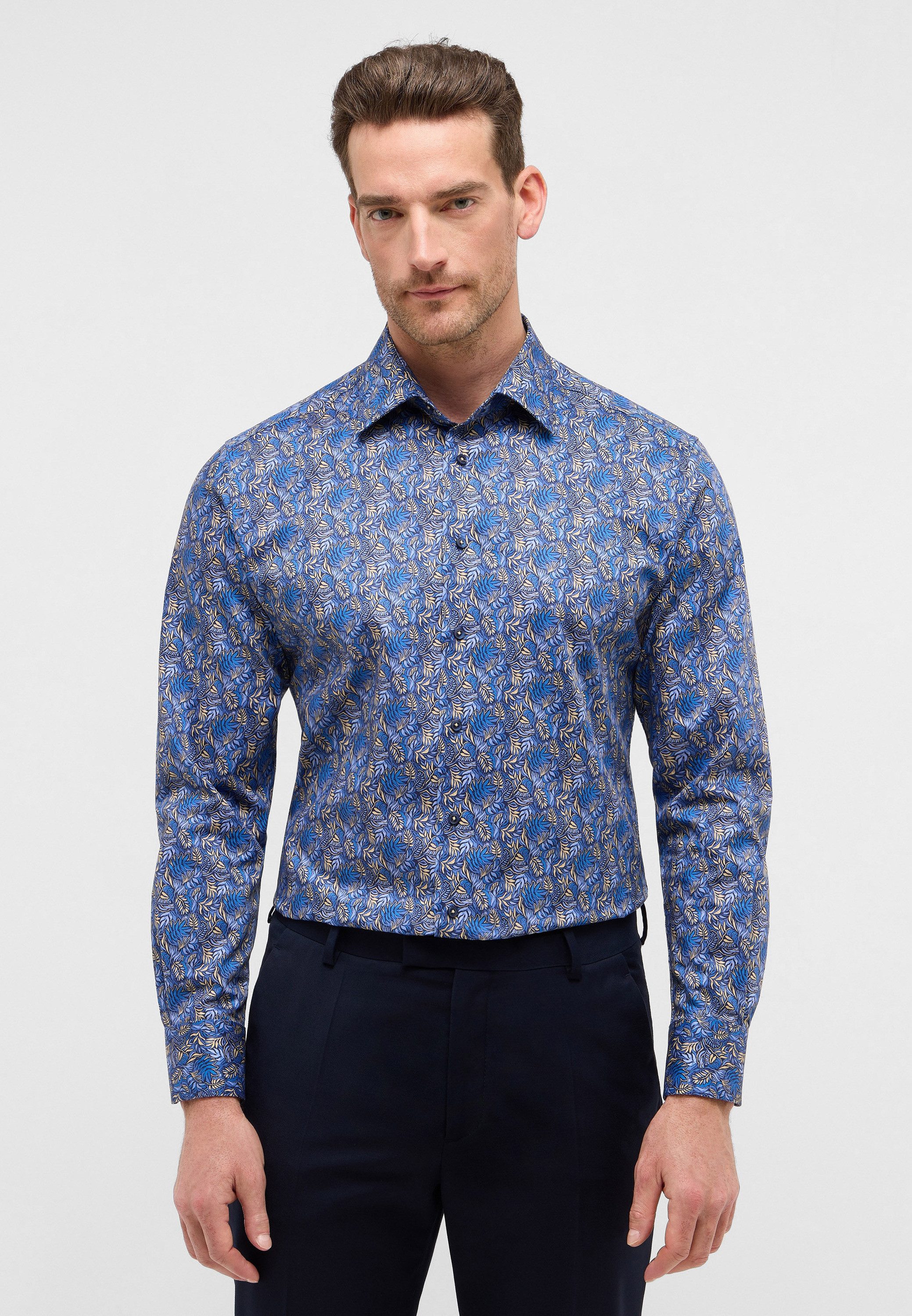 Eterna Overhemd met lange mouwen MODERN FIT NON IRON (strijkvrij) heren overhemden maat 43 blauw