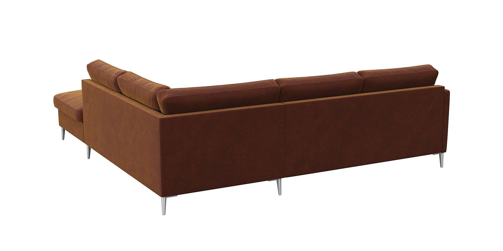 FLEXLUX Hoekbank Fiore, L-vorm smalle armleuningen, aluminiumkleurige voeten, b/d 234/225 cm, koudschuim in de zitplaats