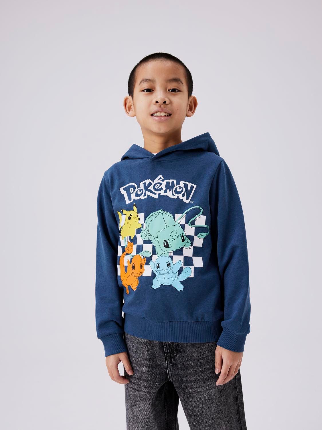 Name it KIDS Pokemon hoodie NKMJISTER met printopdruk blue denim Sweater Blauw 146 152