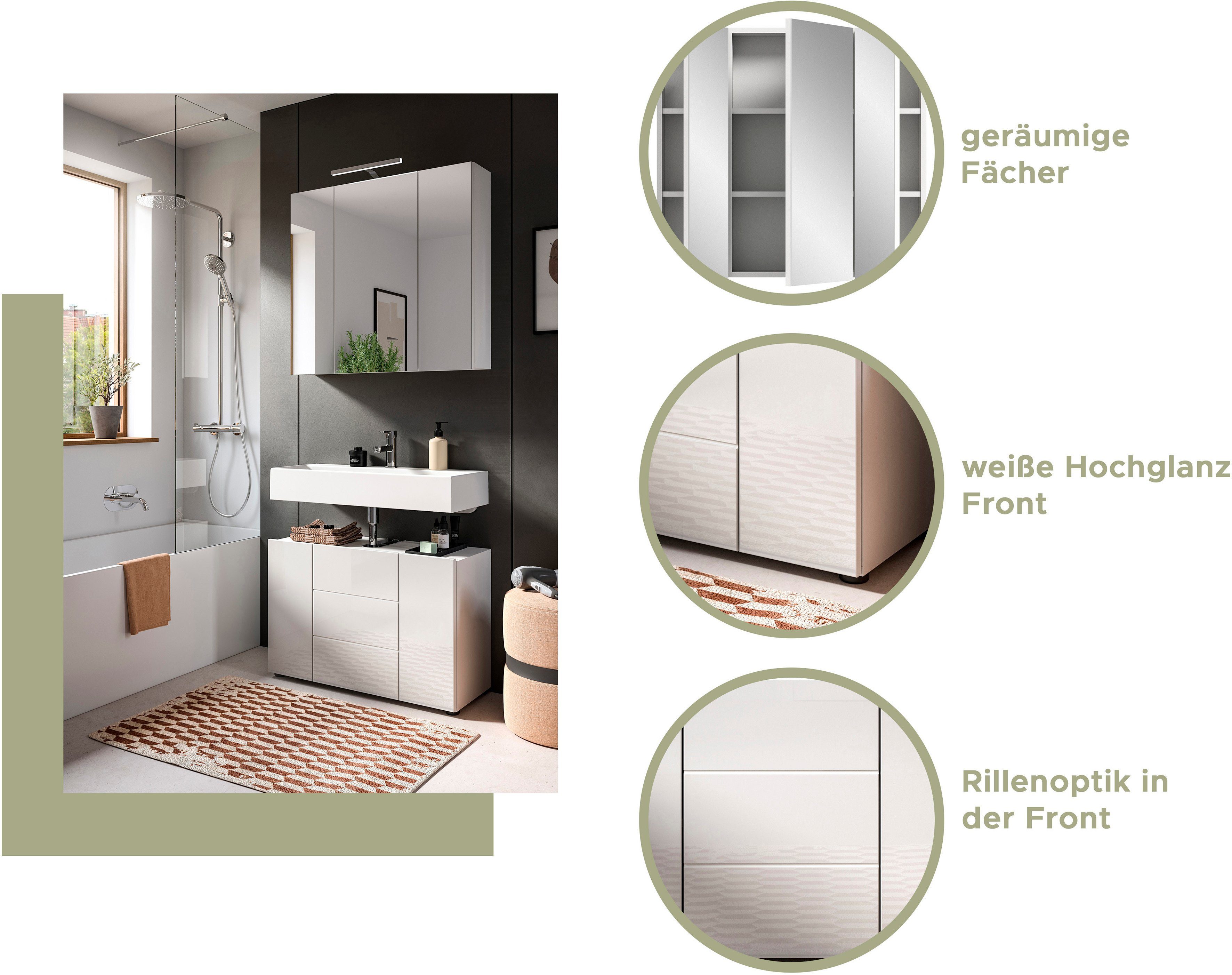welltime Wastafelonderkast BIEL, TOPSELLER!, Breedte 60 cm, 1 deur, 2 vakken, met sifonaansluiting (1 stuk)