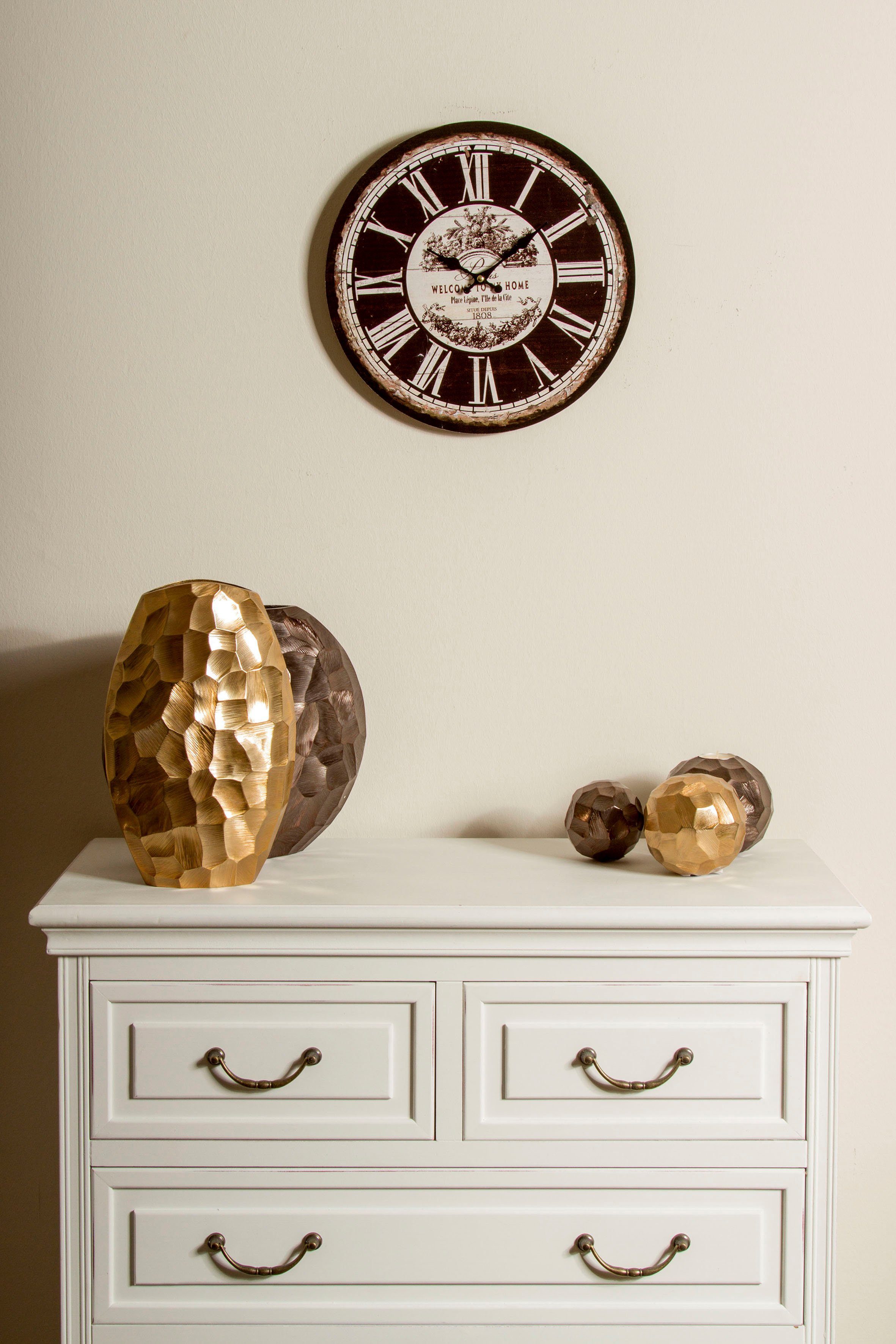 Myflair Möbel & Accessoires Wandklok WELCOME rond, ø 33,8 cm, romeinse cijfers, decoratief in keuken & woonkamer (1-delig)