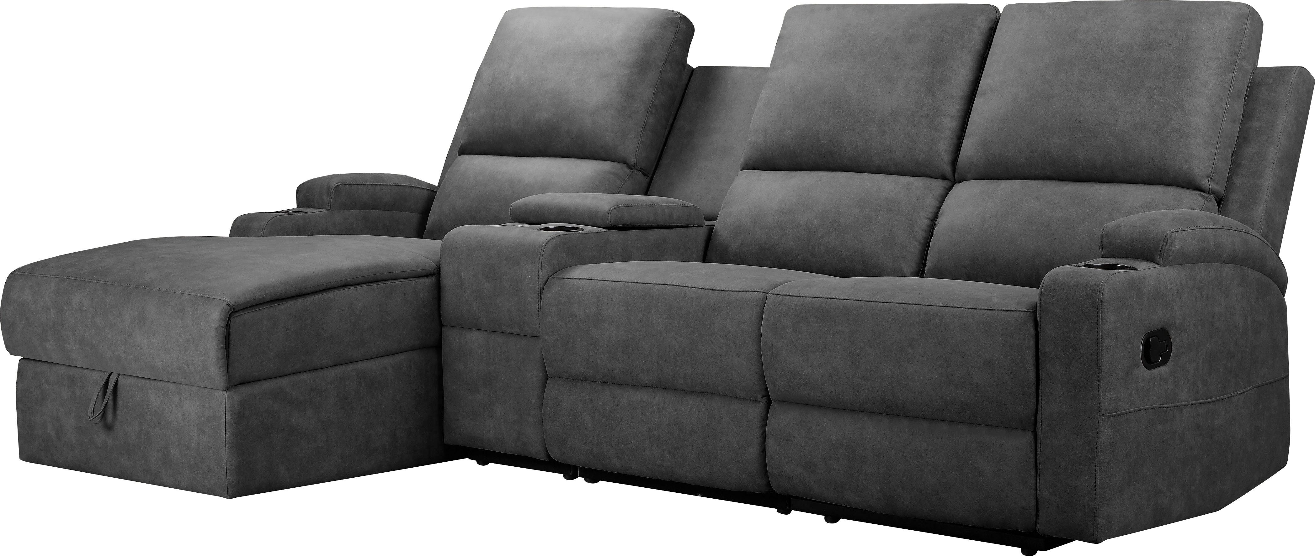 Home affaire Hoekbank Napori multimediabank, 3 bioscoopstoelen XXL, L-model, Bioscoopbank met relaxfunctie, bekerhouder, opbergvak en opbergbox